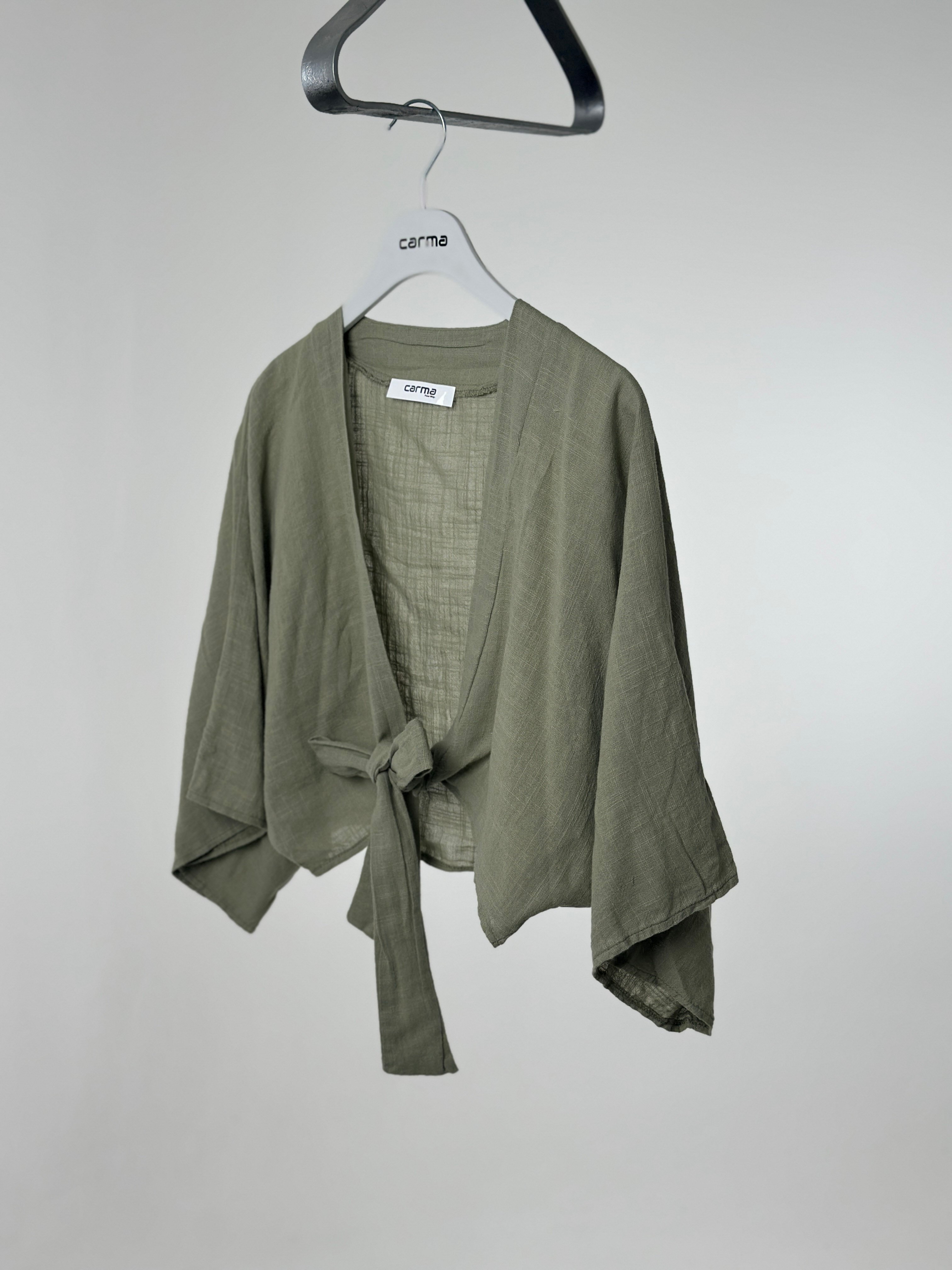 Keten Crop Kimono - haki