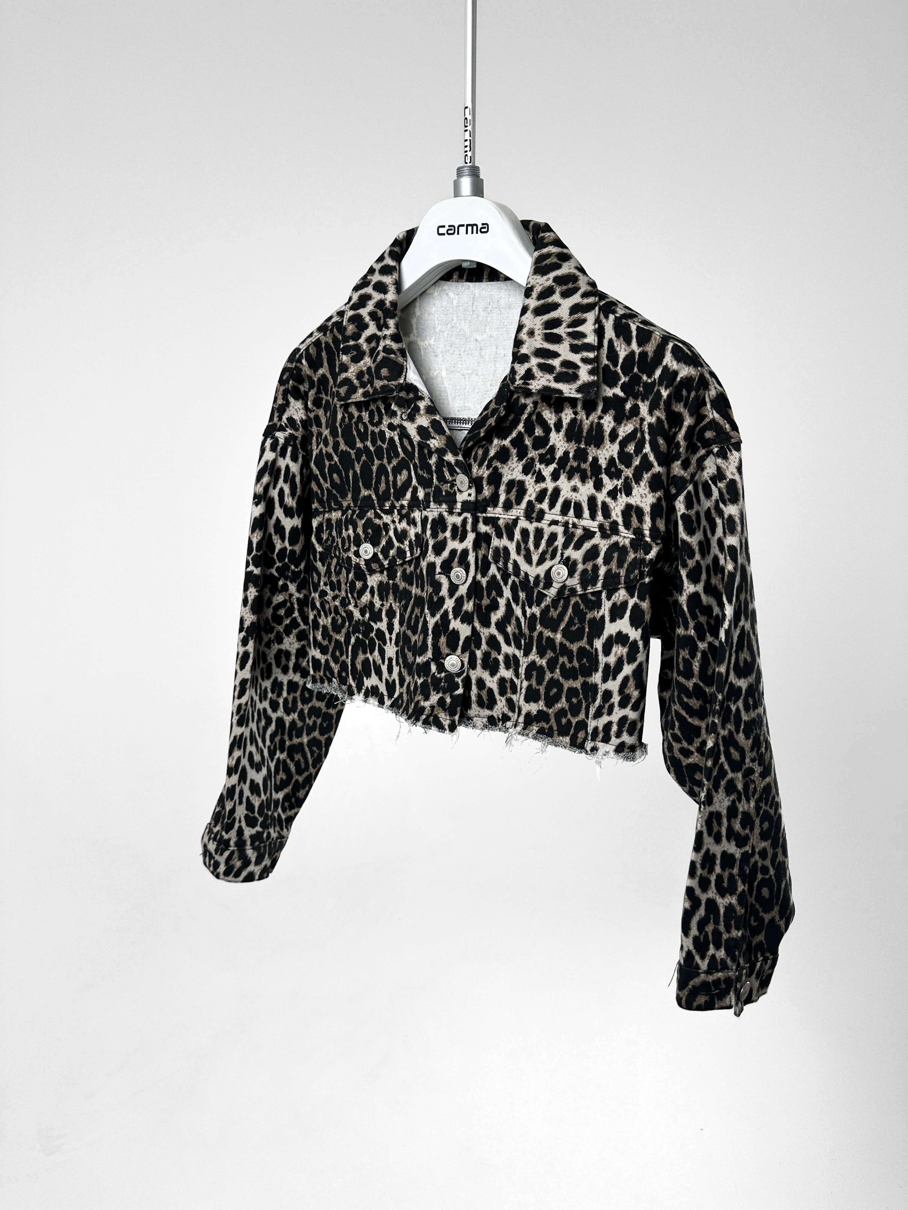 Leopar Desen Crop Ceket