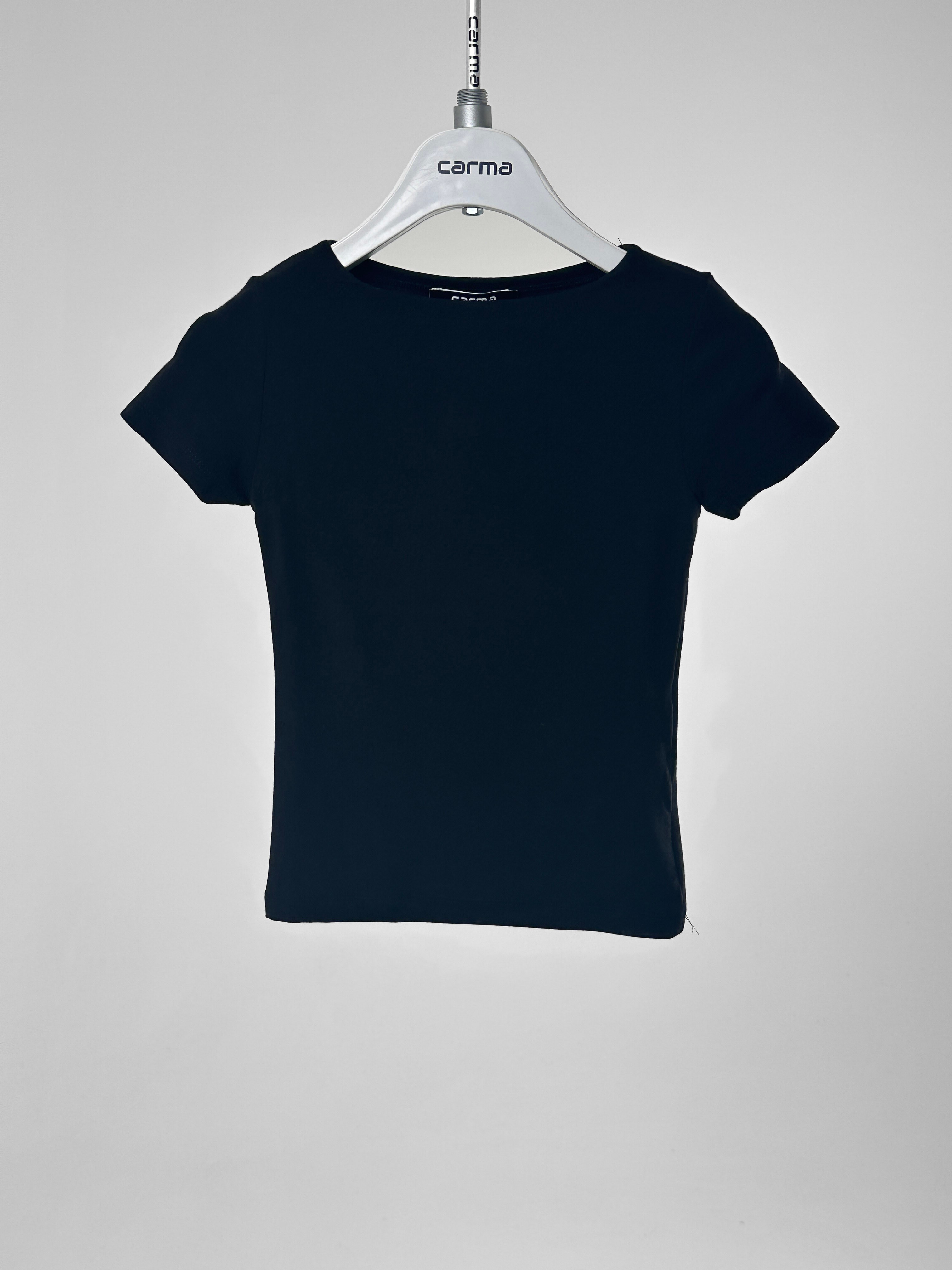 Kayık Yaka Fit Crop - siyah