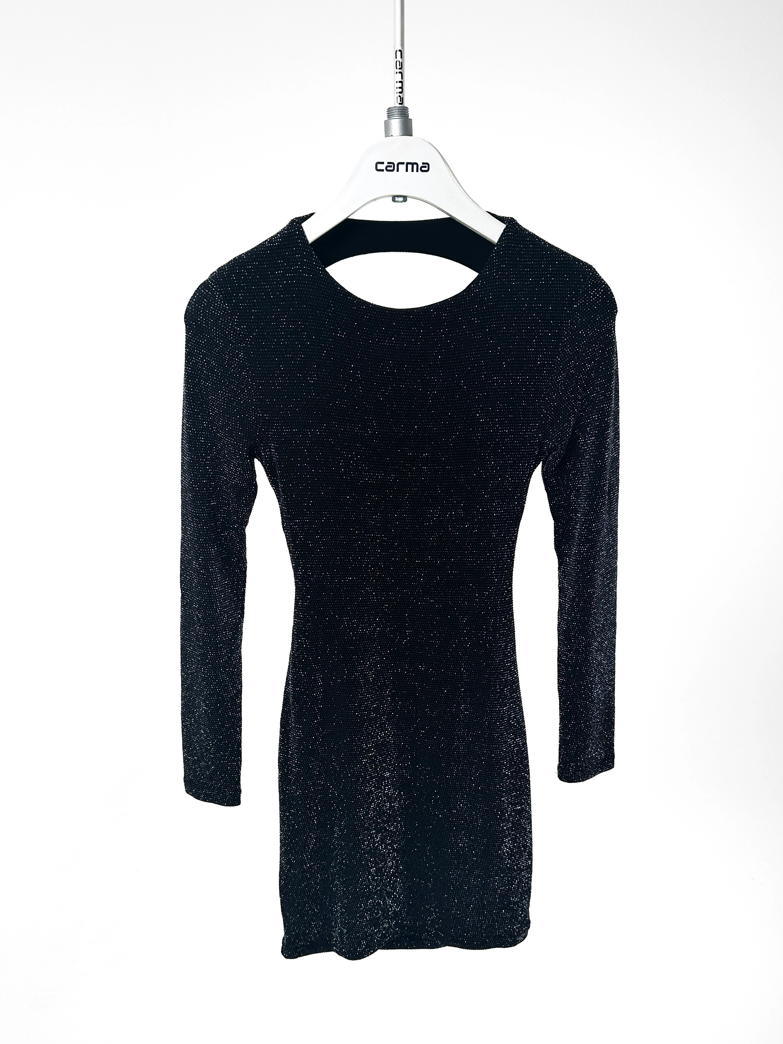 Sırt Detaylı Simli Elbise - siyah