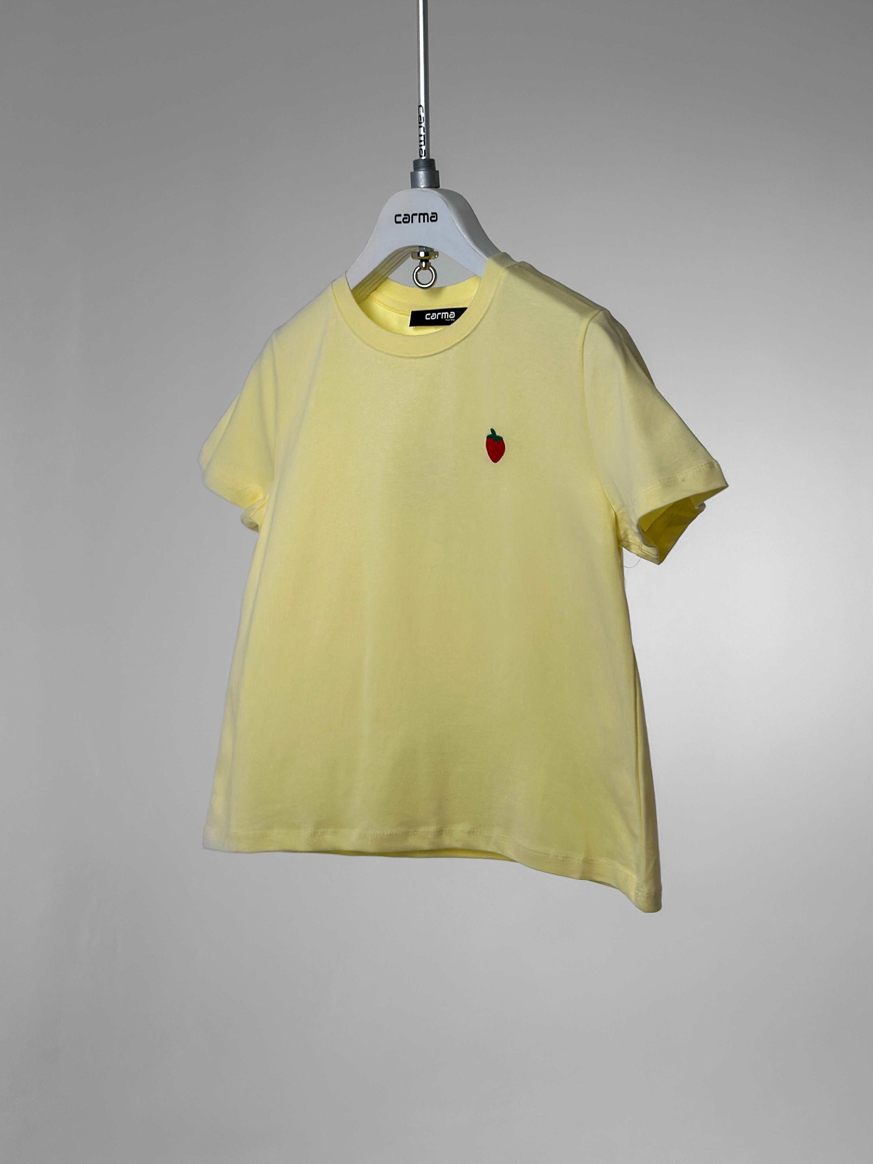 Çilek Nakışlı Basic T-Shirt - sarı