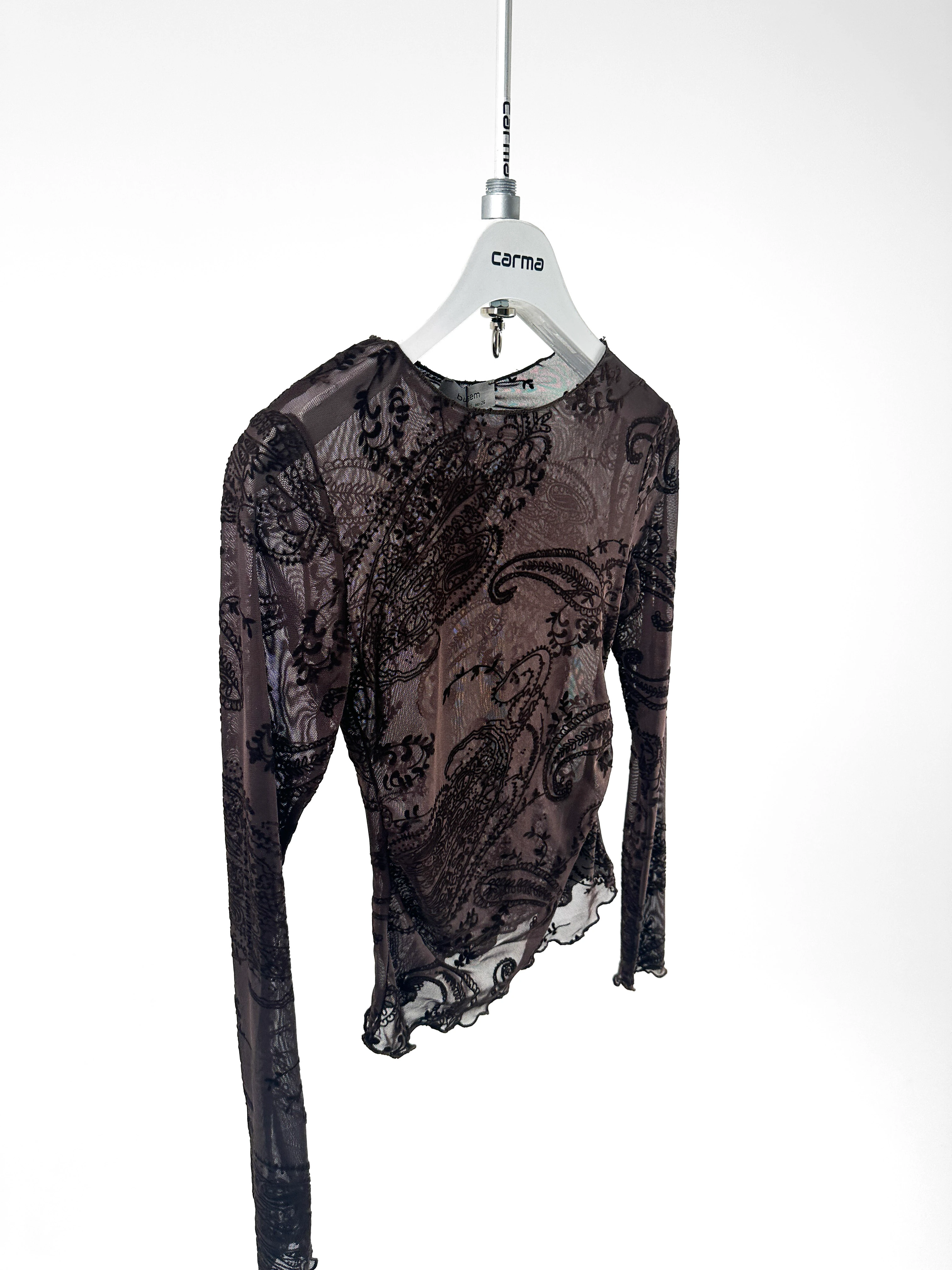 Desenli Transparan Tül Bluz