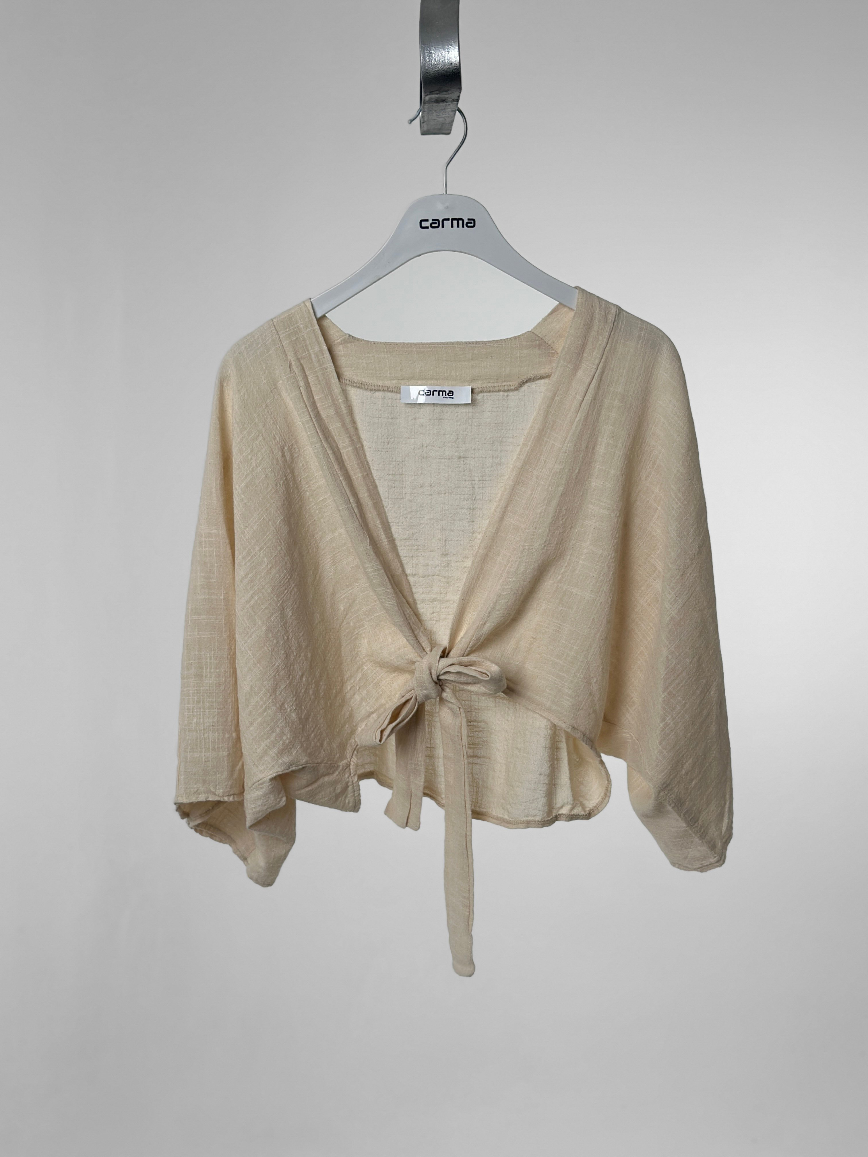 Keten Crop Kimono - bej