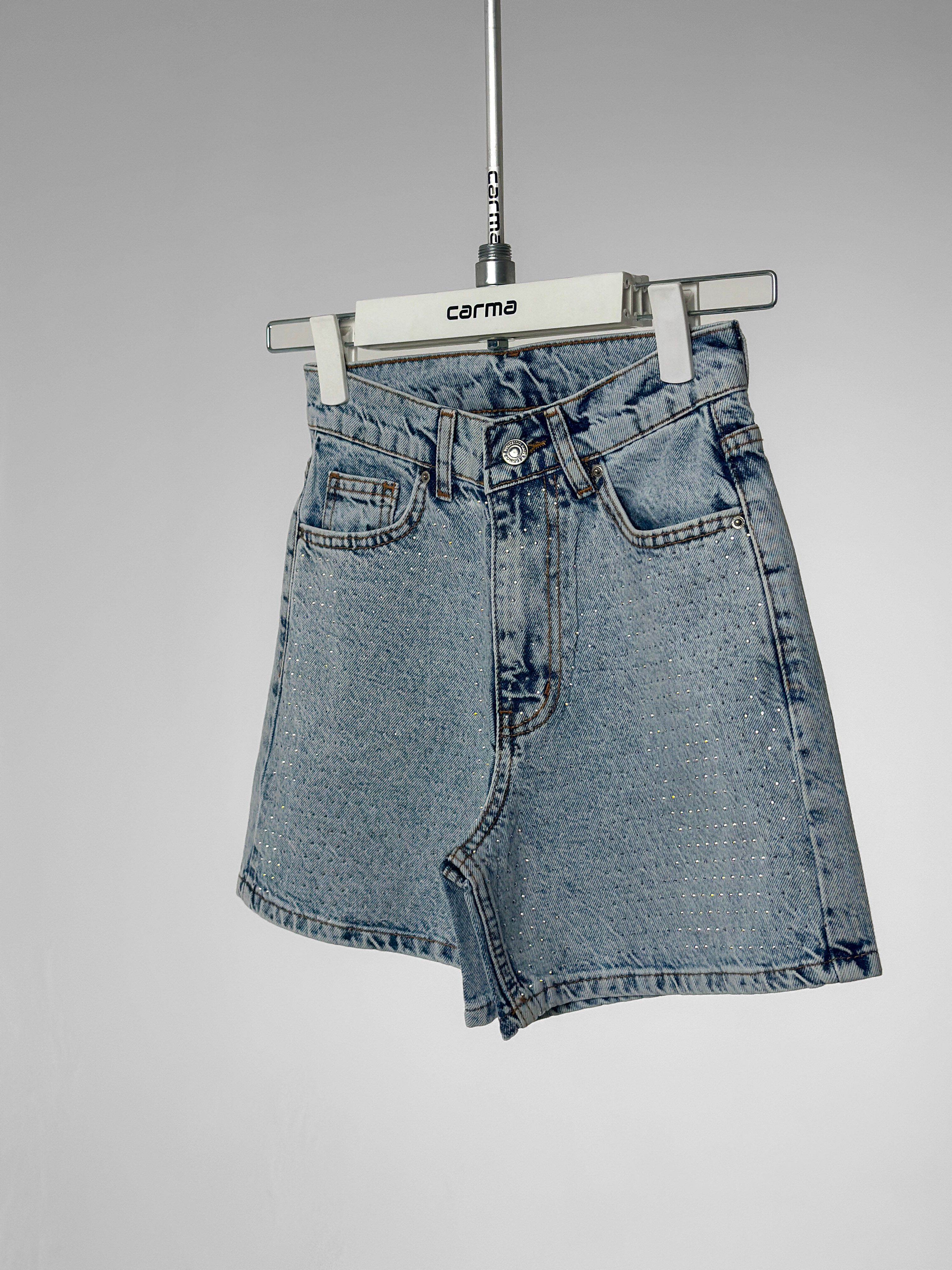 Taş Işıltılı Denim Şort