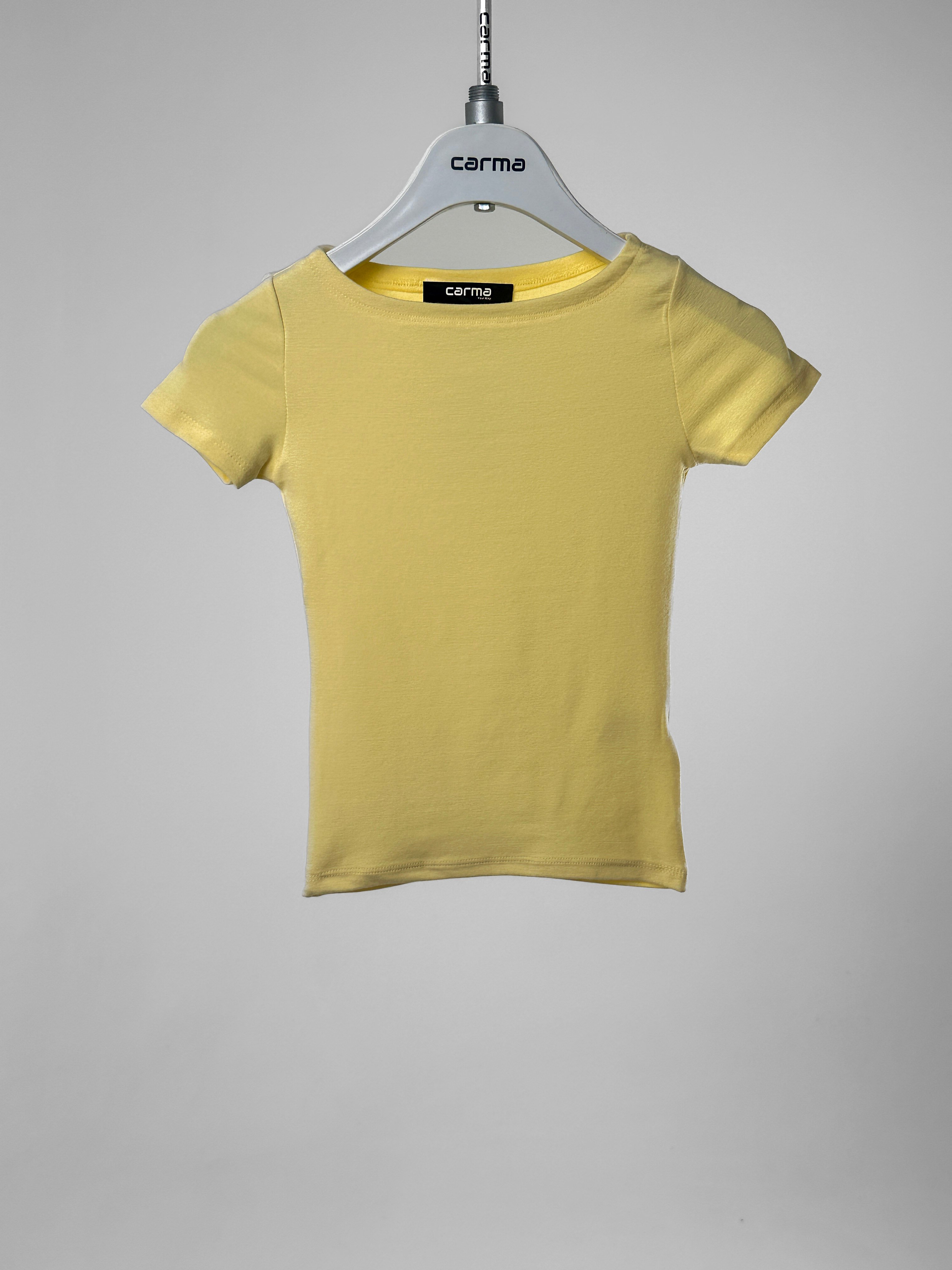 Kayık Yaka Fit Crop - sarı