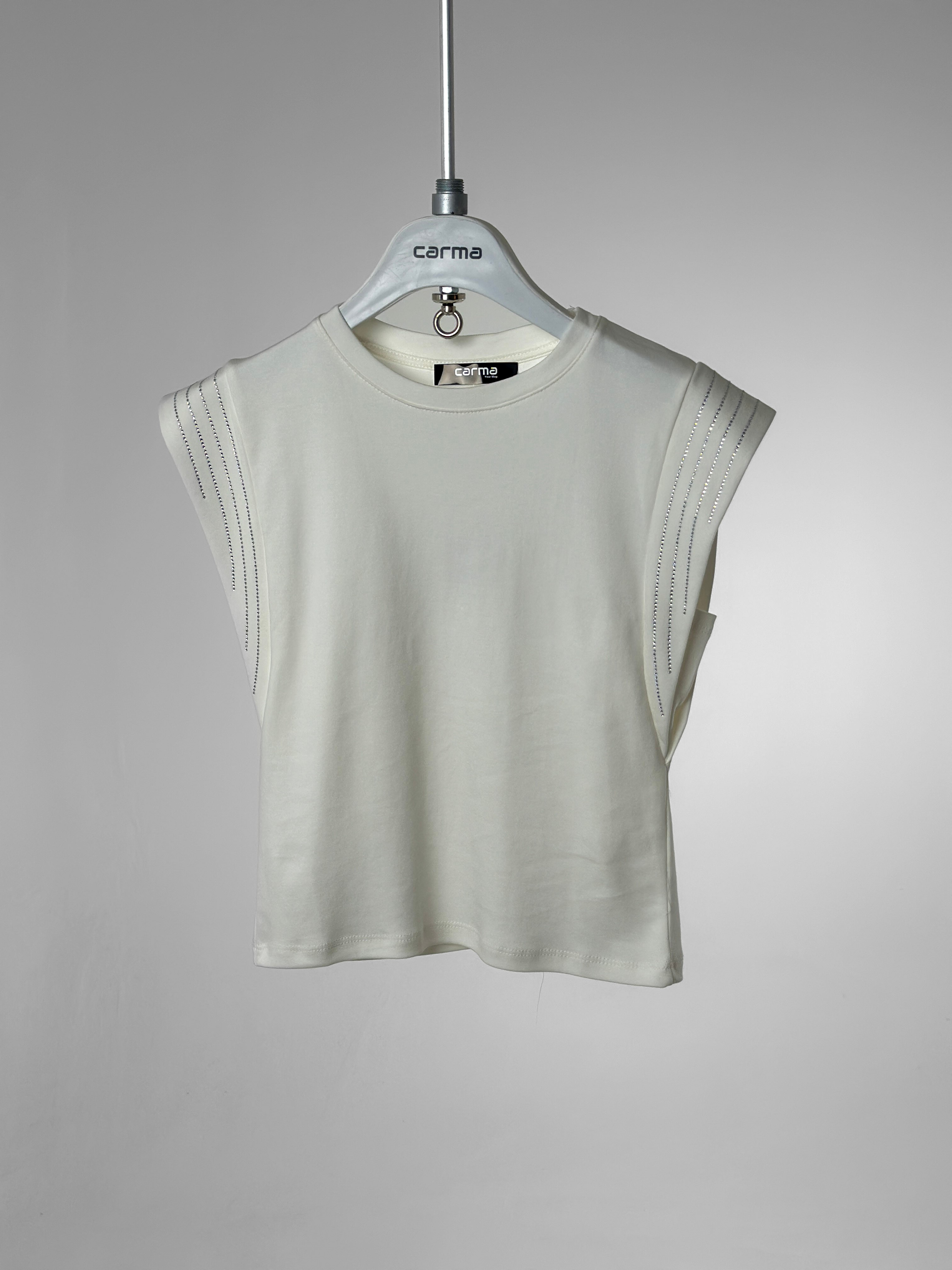 Omuz Taş detaylı T-Shirt - beyaz