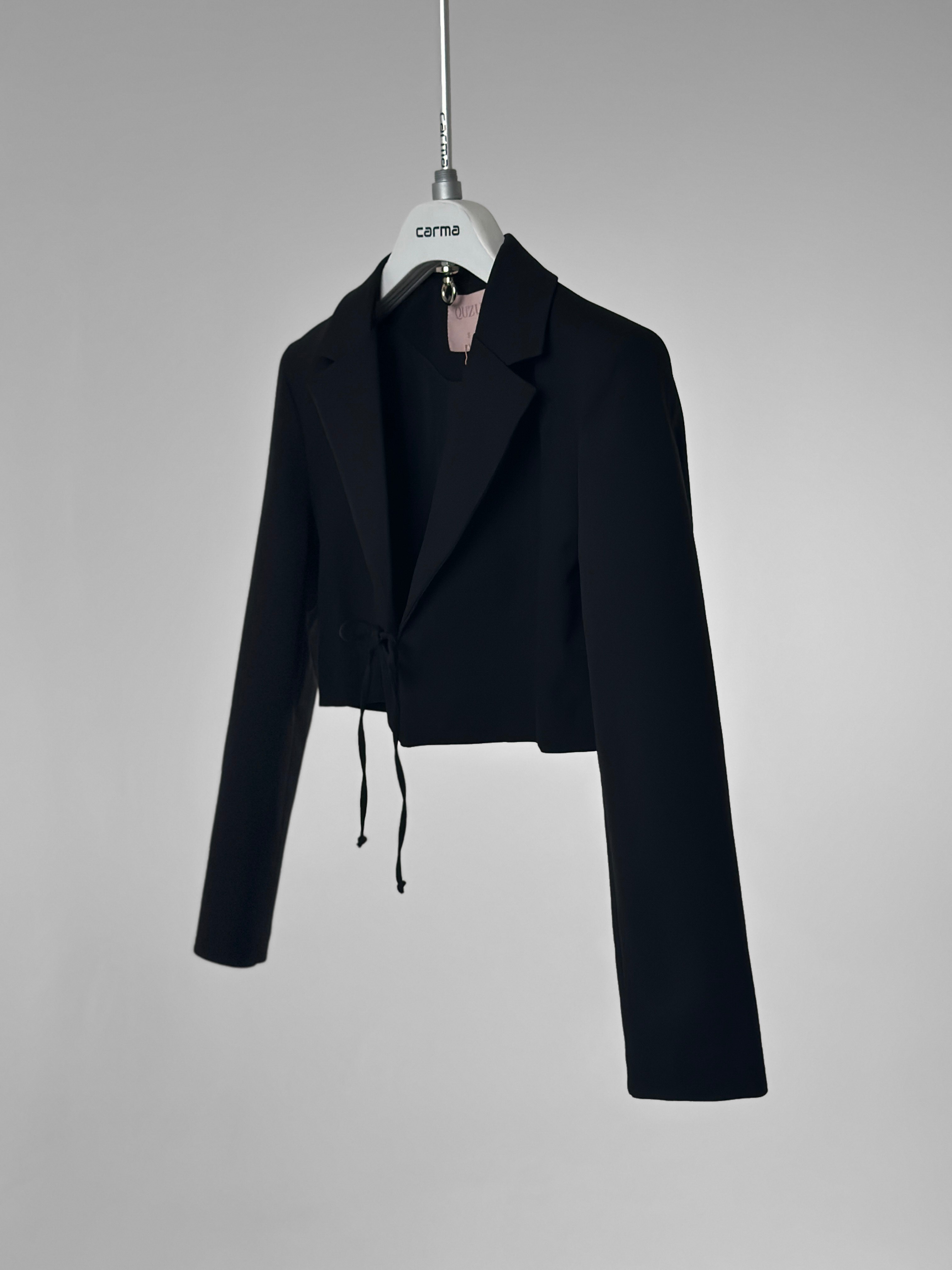 Bağlamalı Crop Blazer Ceket - siyah