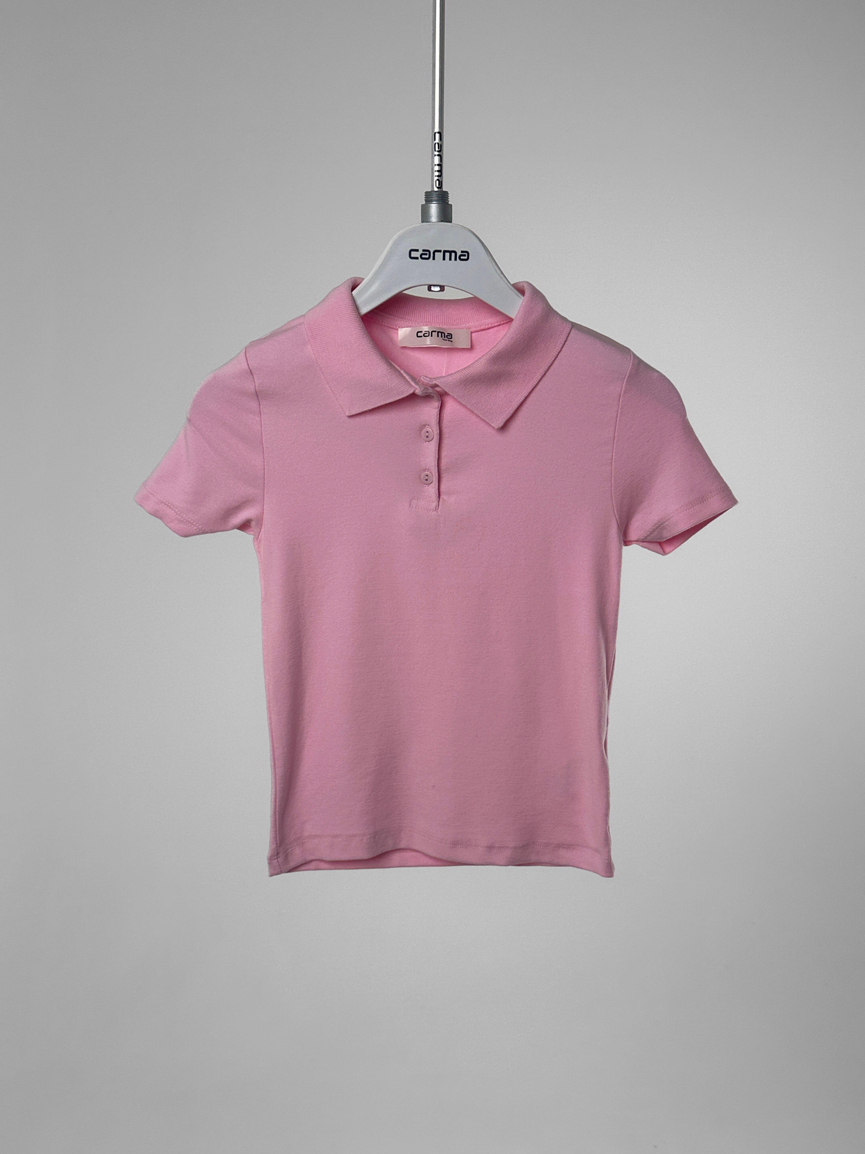 Polo Yaka Basic T-Shirt - şeker pembe