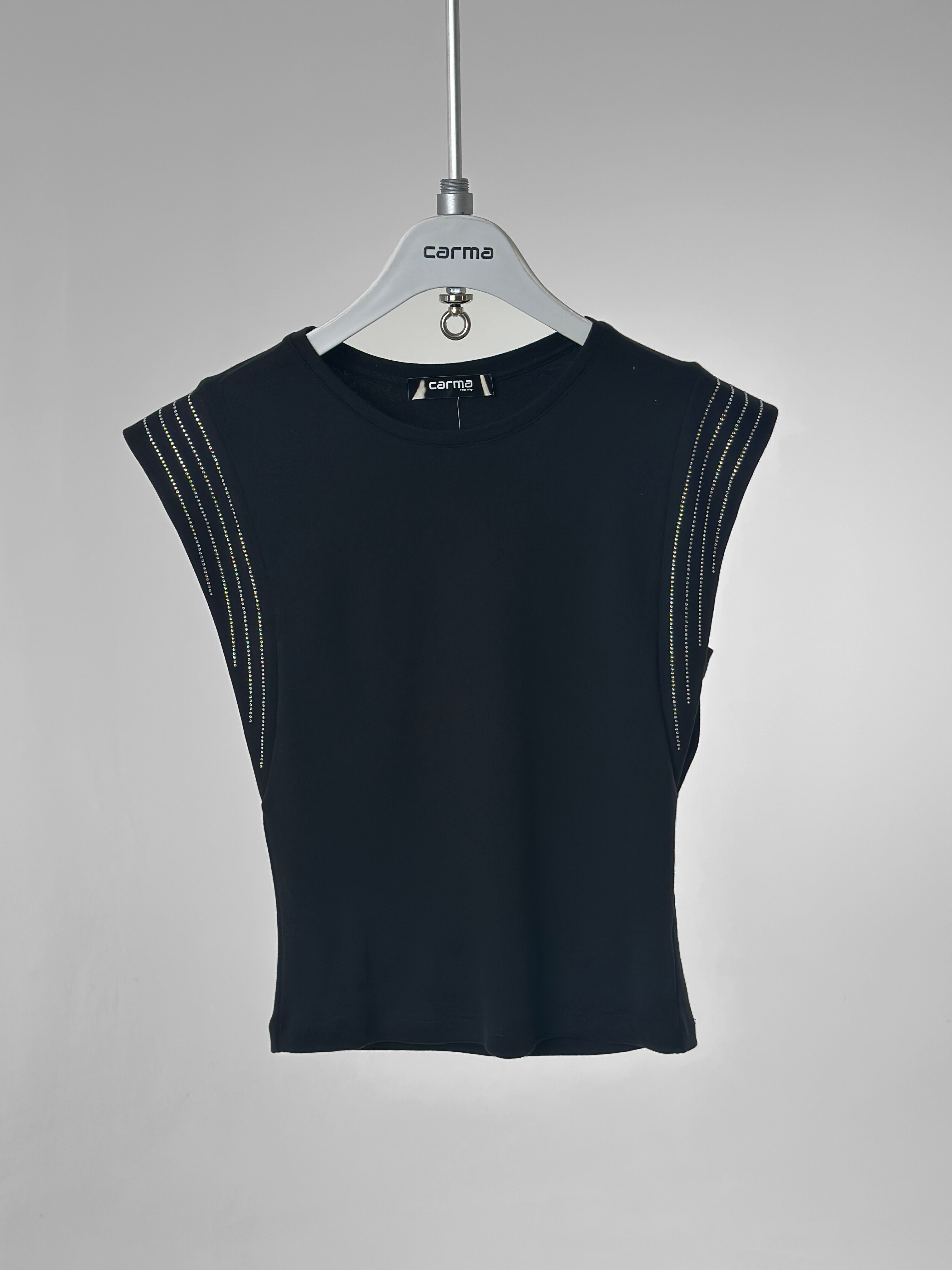 Omuz Taş detaylı T-Shirt - siyah