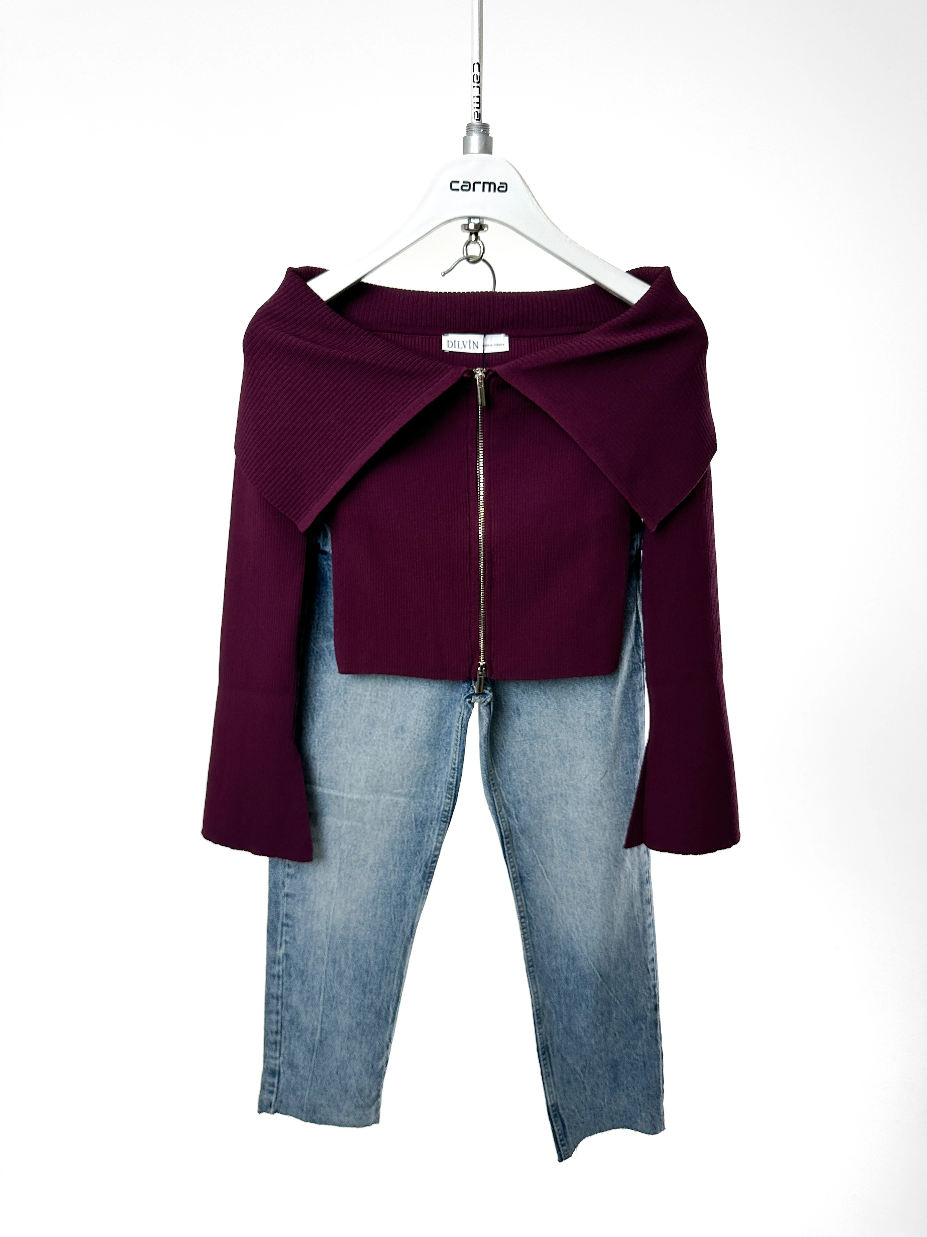 Bardot Yaka  Hırka - mürdüm