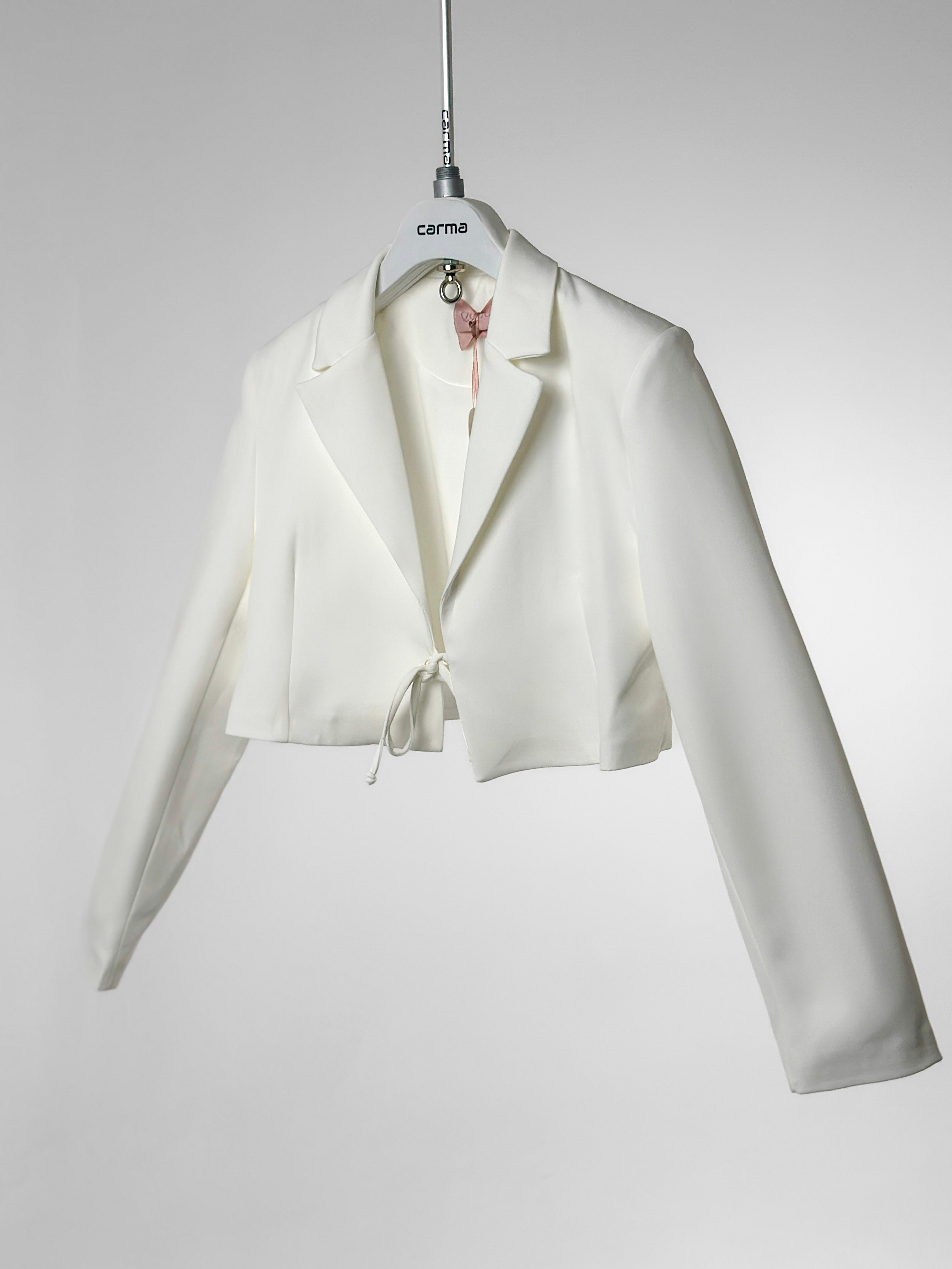 Bağlamalı Crop Blazer Ceket - beyaz