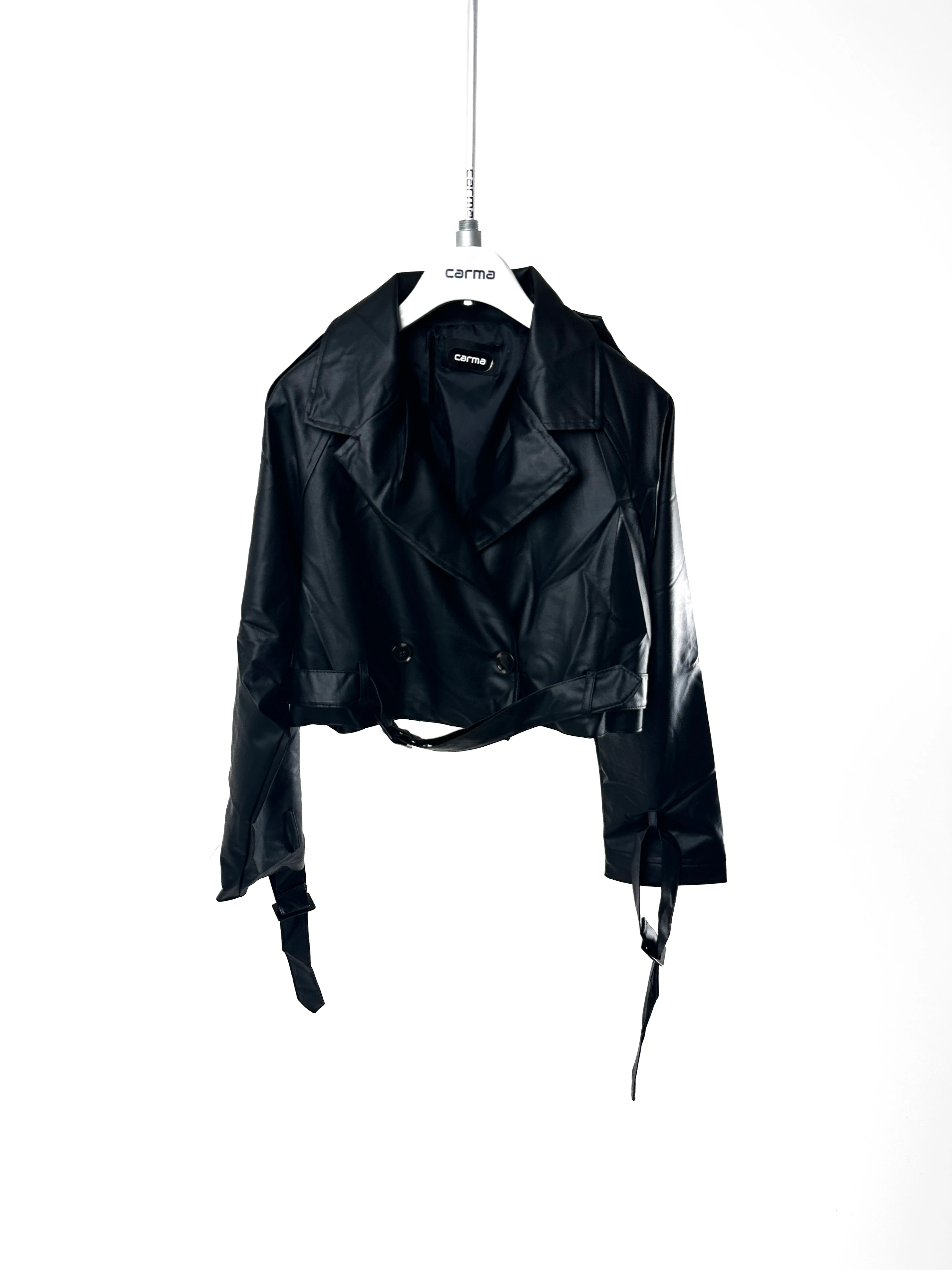 Crop Deri Ceket - siyah