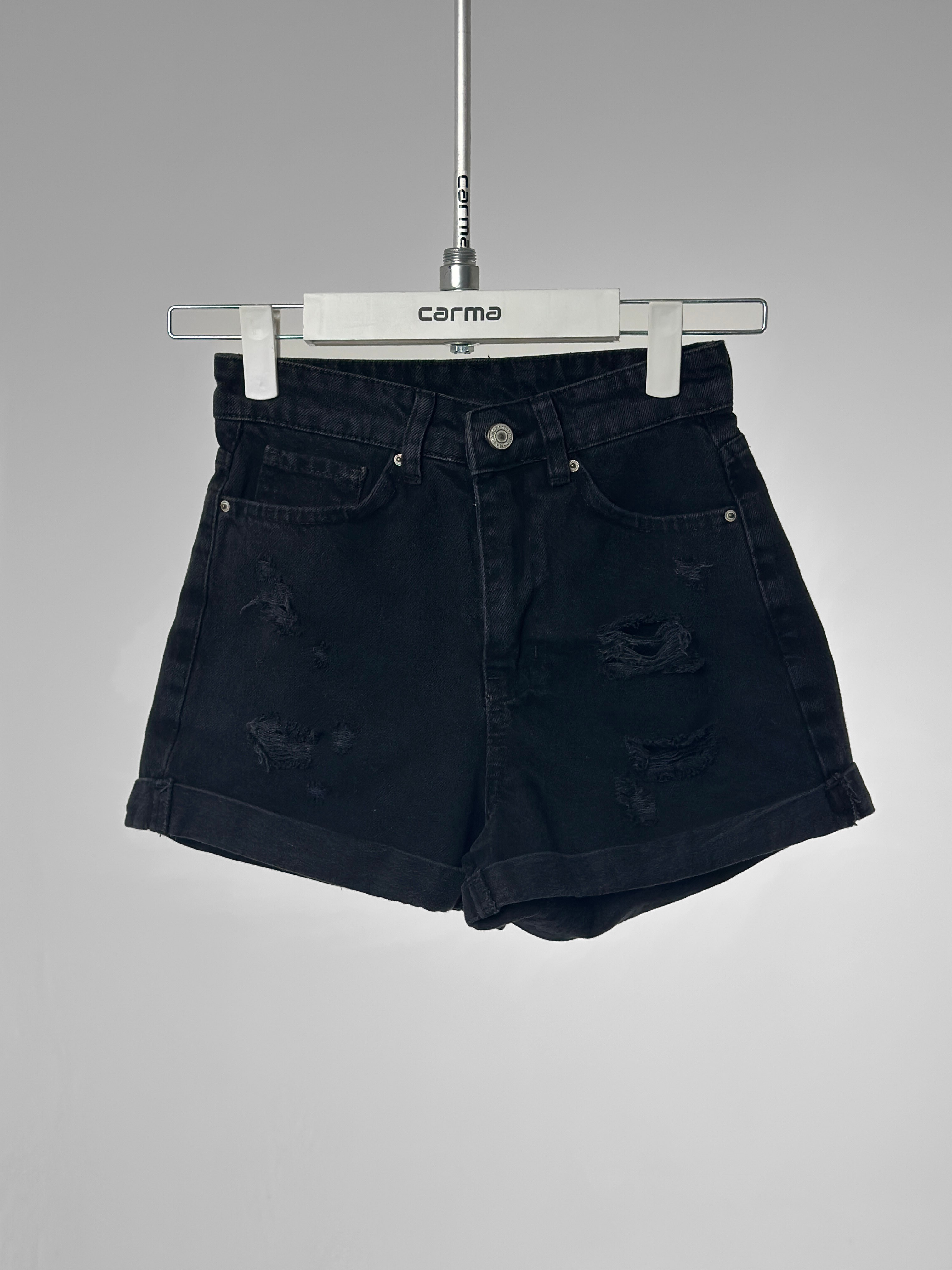 Raw Edge Denim Şort - yıkamalı siyah