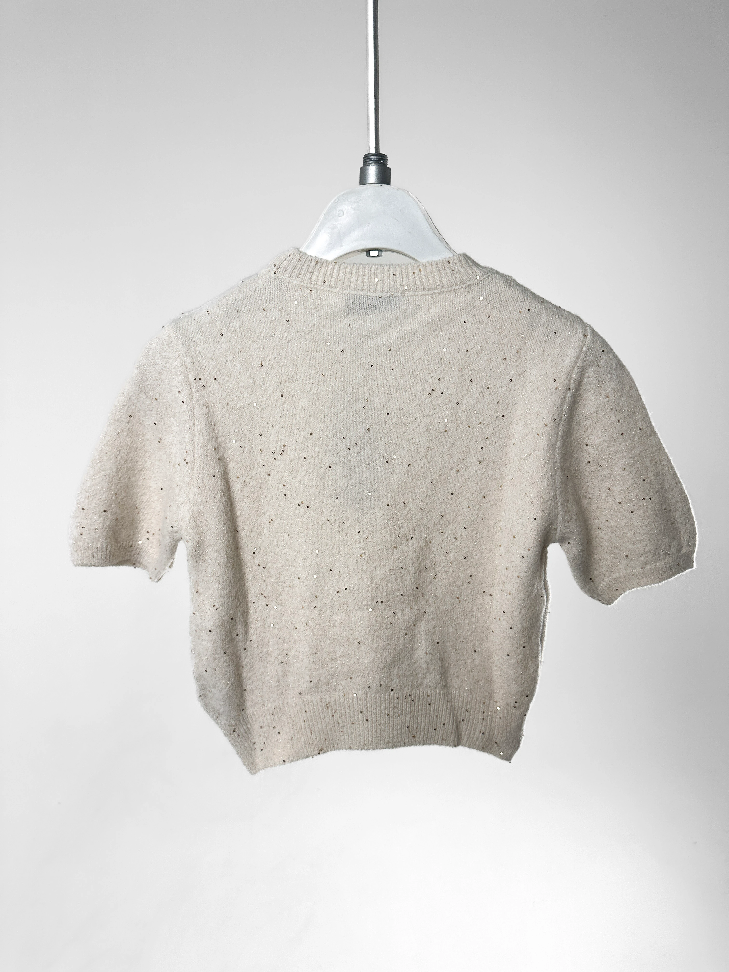 Pul Dokulu Simli Kısa Kol Kazak