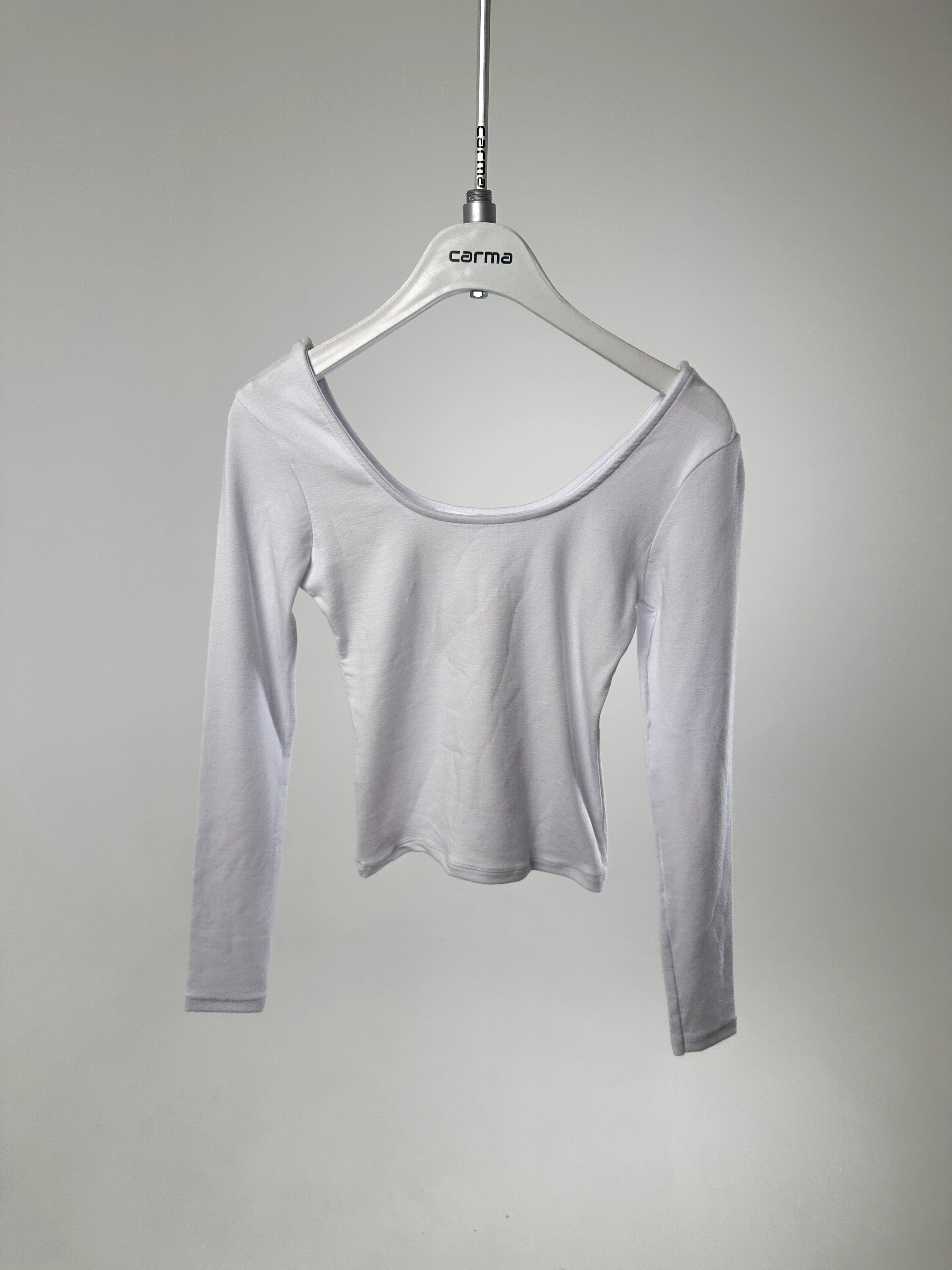 Derin Yaka Crop Bluz - beyaz