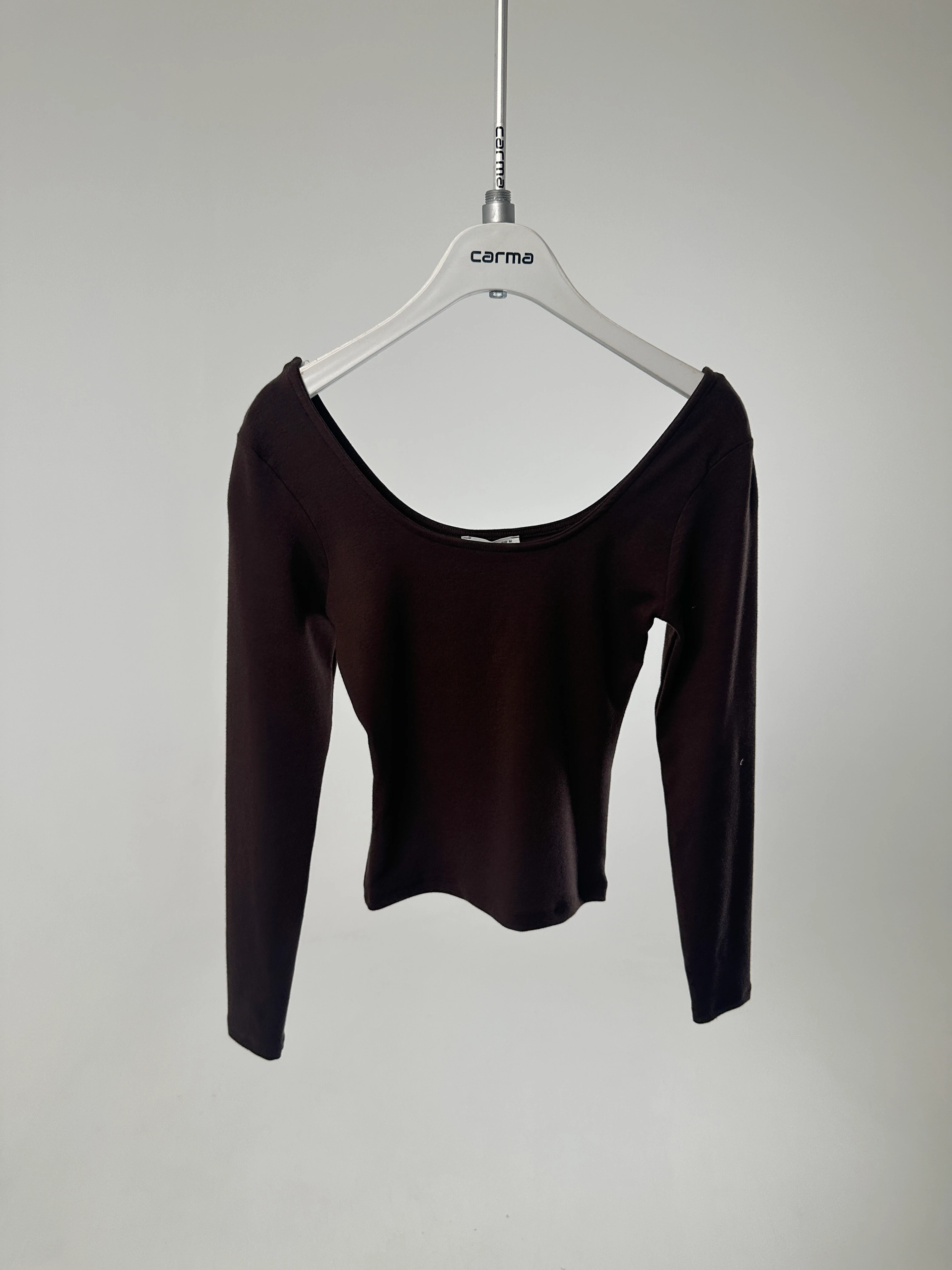 Derin Yaka Crop Bluz - acı kahve