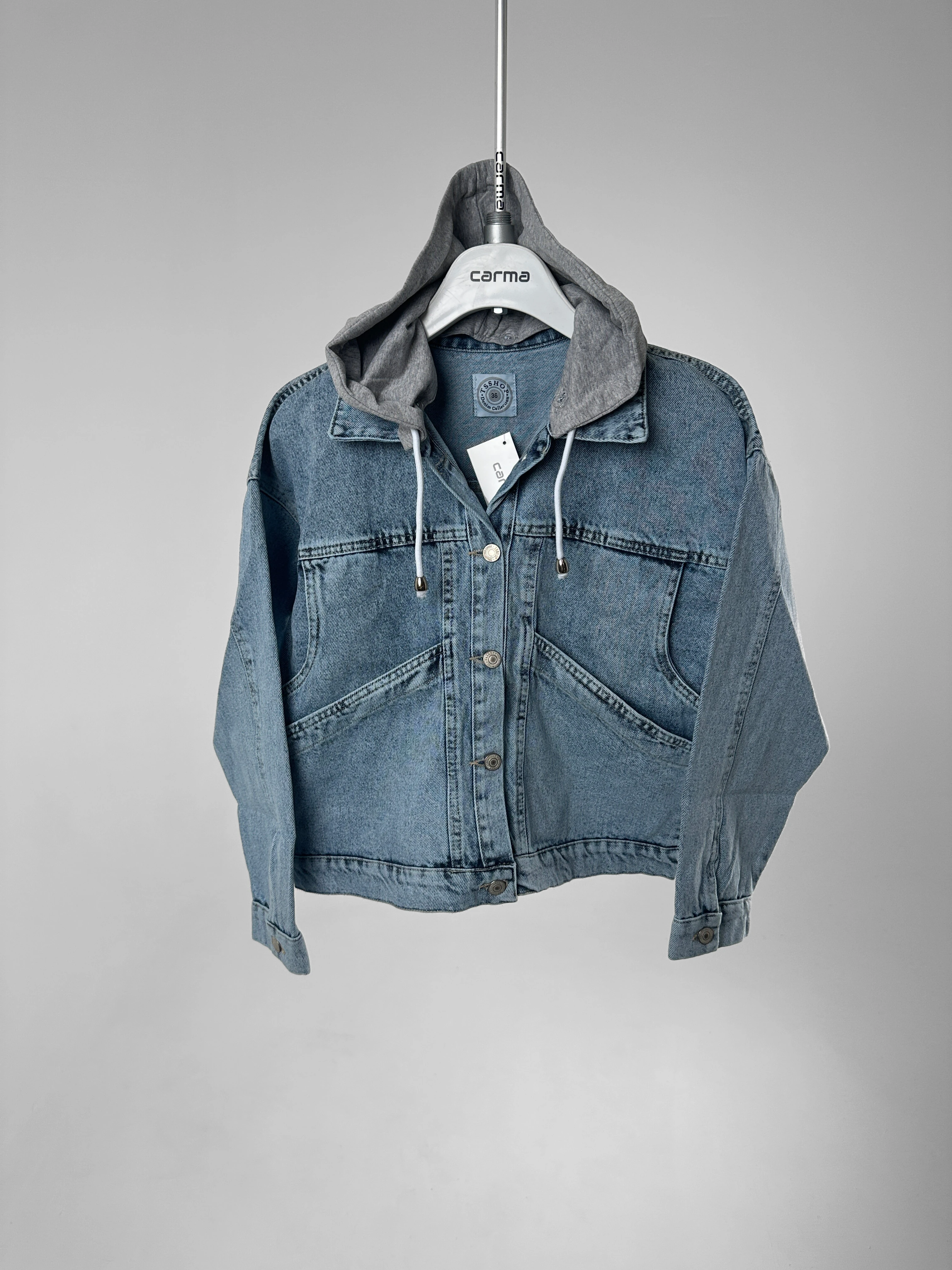 Kapüşon Detaylı Kot Ceket - yıkamalı açık mavi