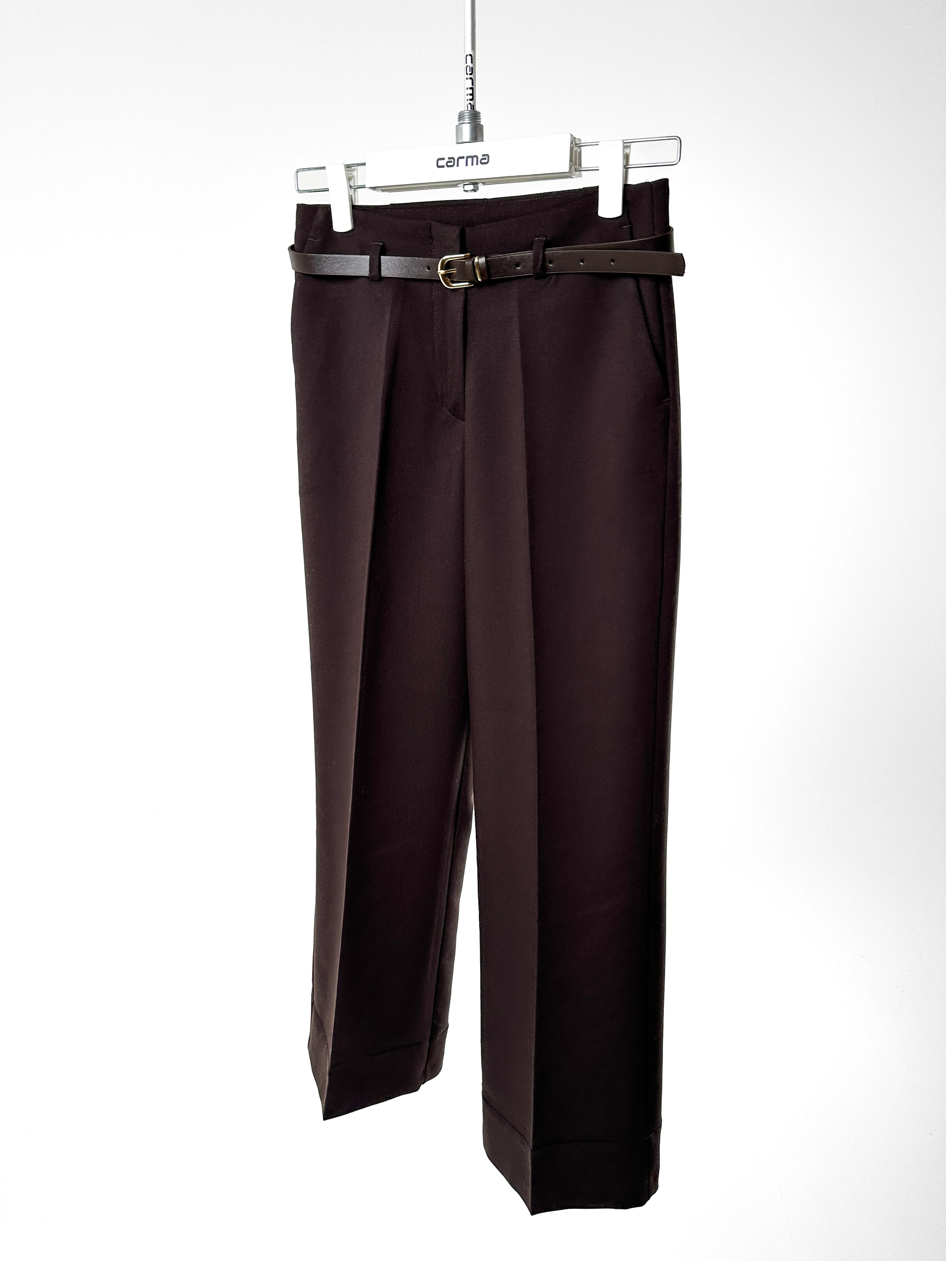 Kemerli Düz Paça Kumaş Pantolon