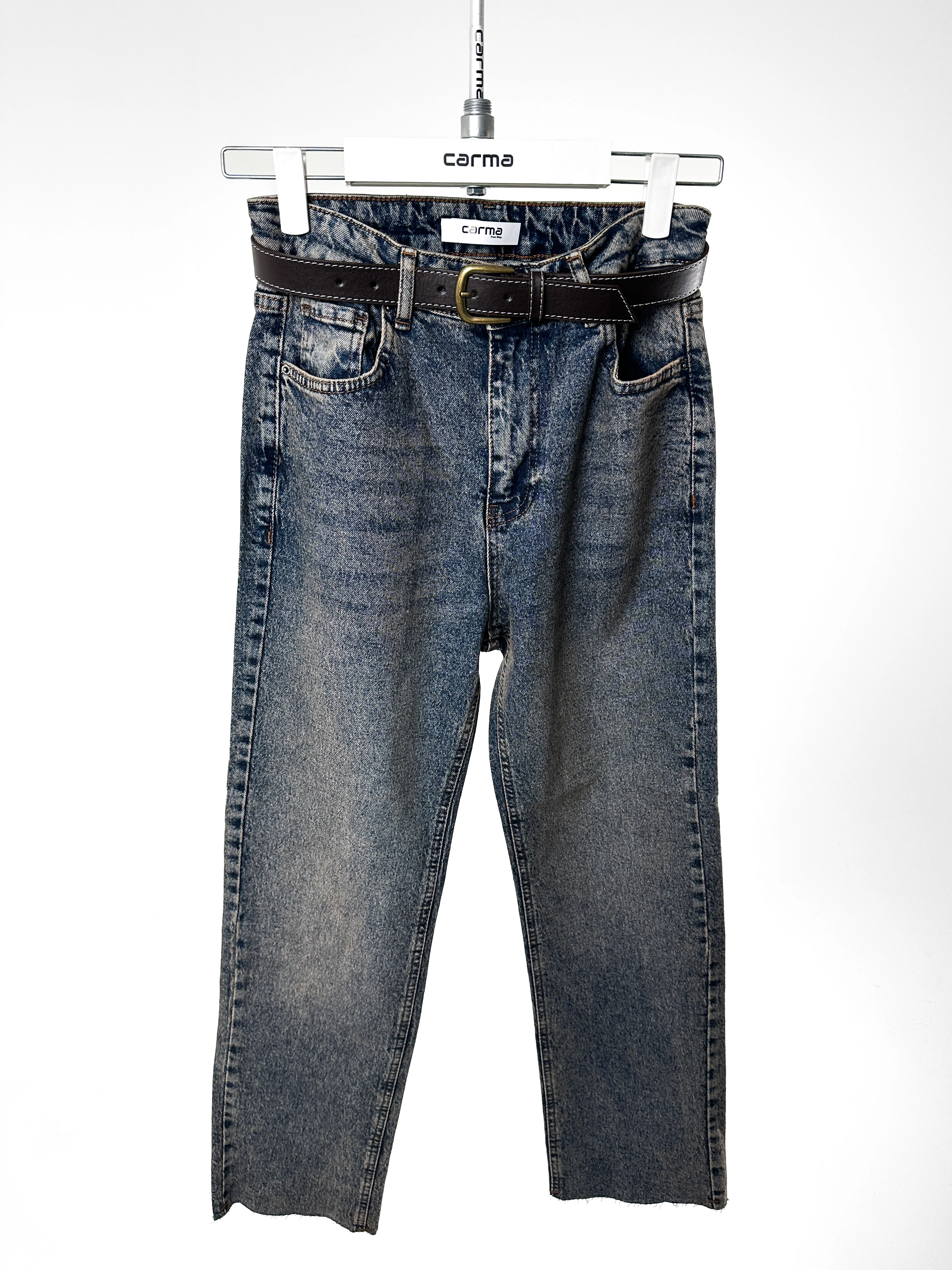 Kesik Paça Jean - koyu taş mavi