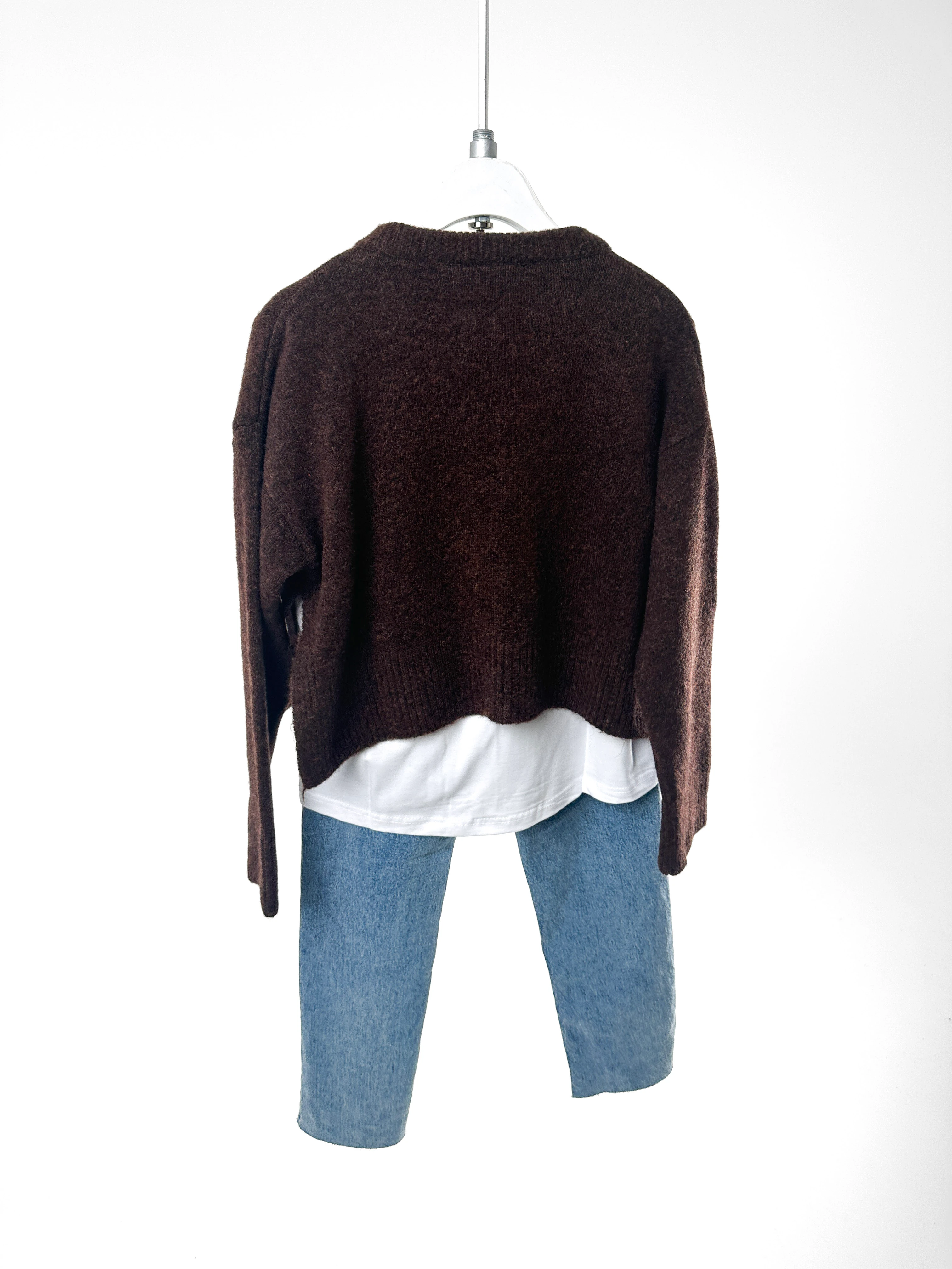 Kahverengi Düğmeli Oversize Triko