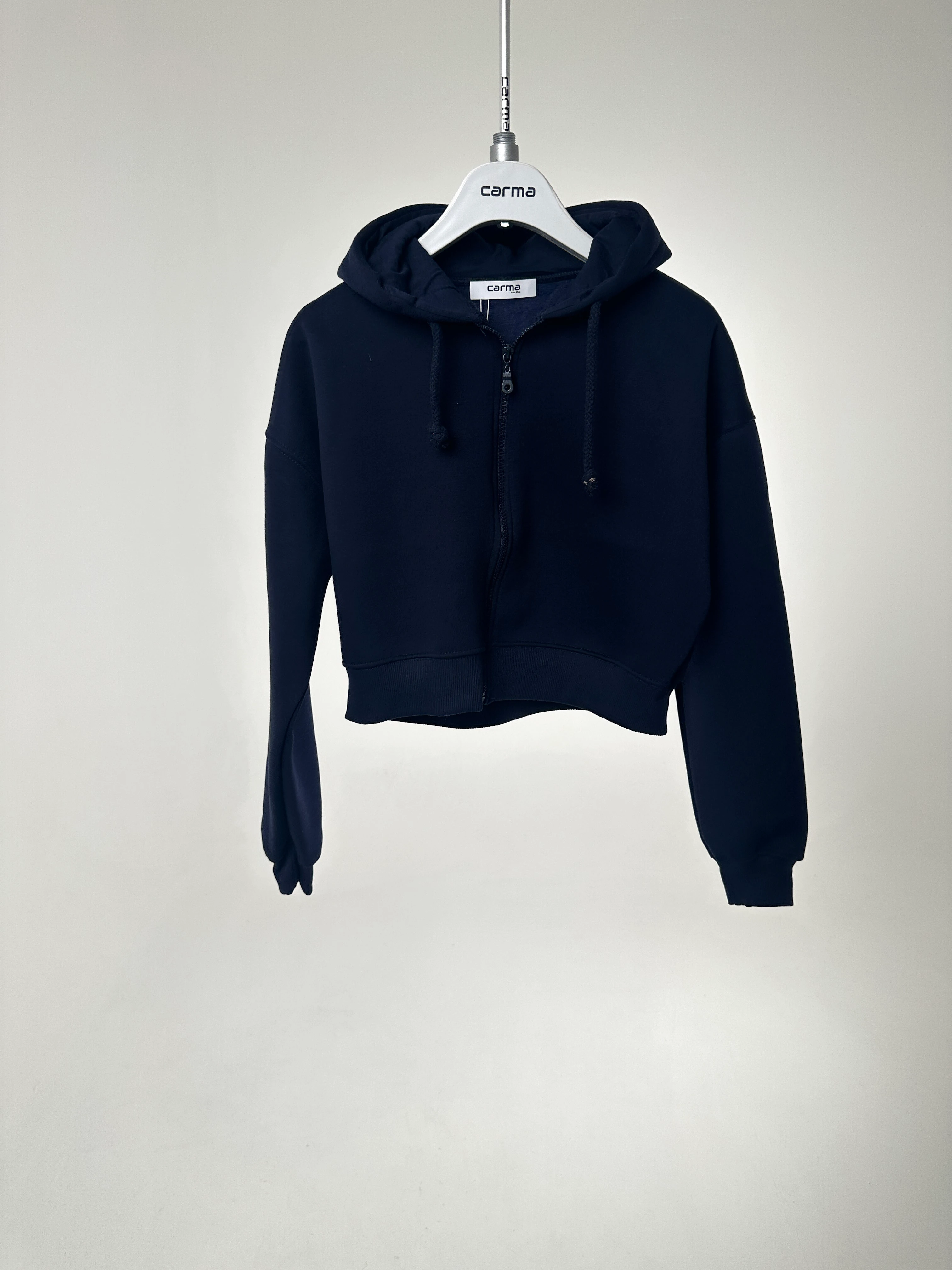 Basic Crop Zip Hoodie - lacivert