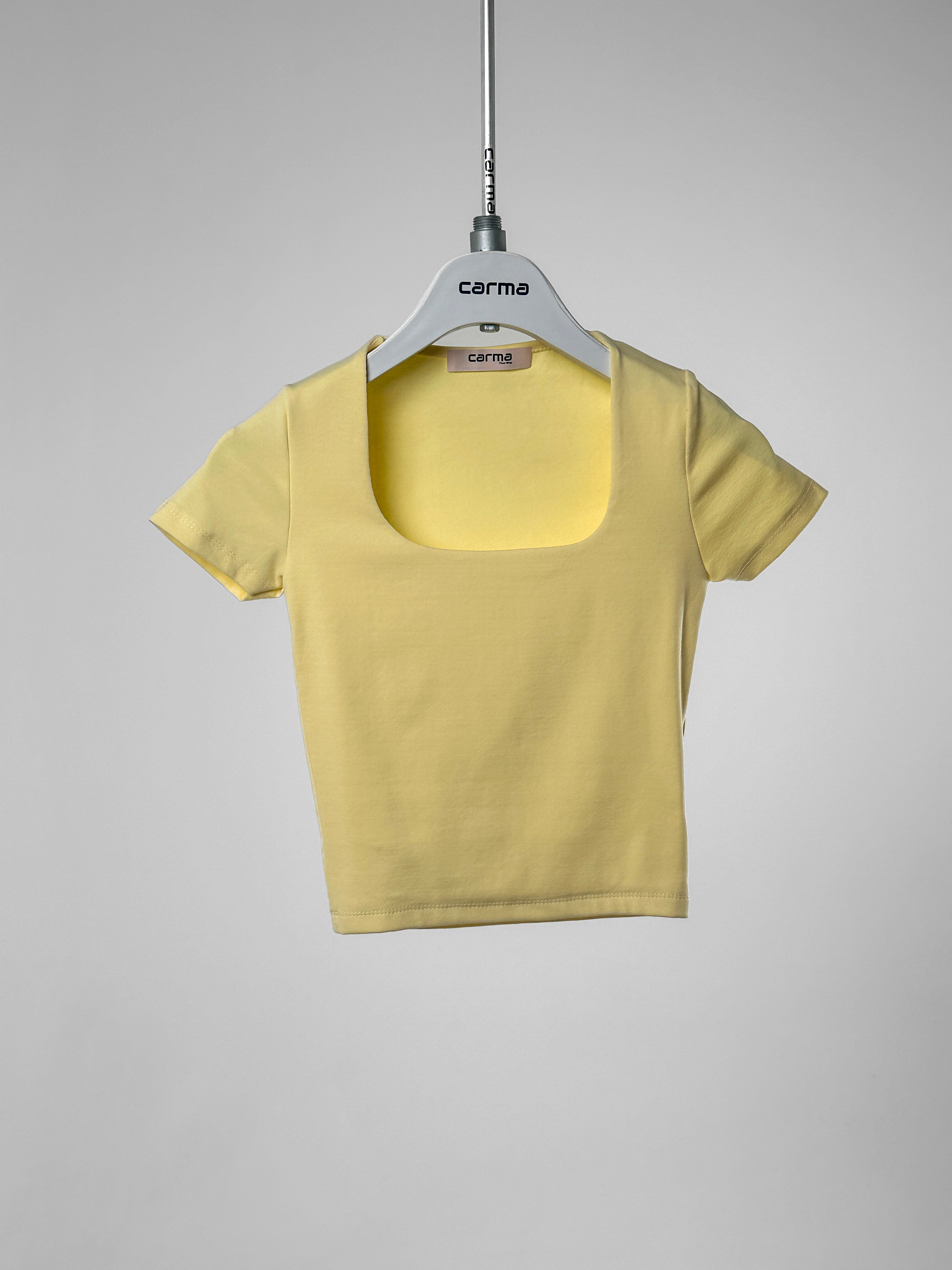 Kare Yaka Fit Crop - sarı