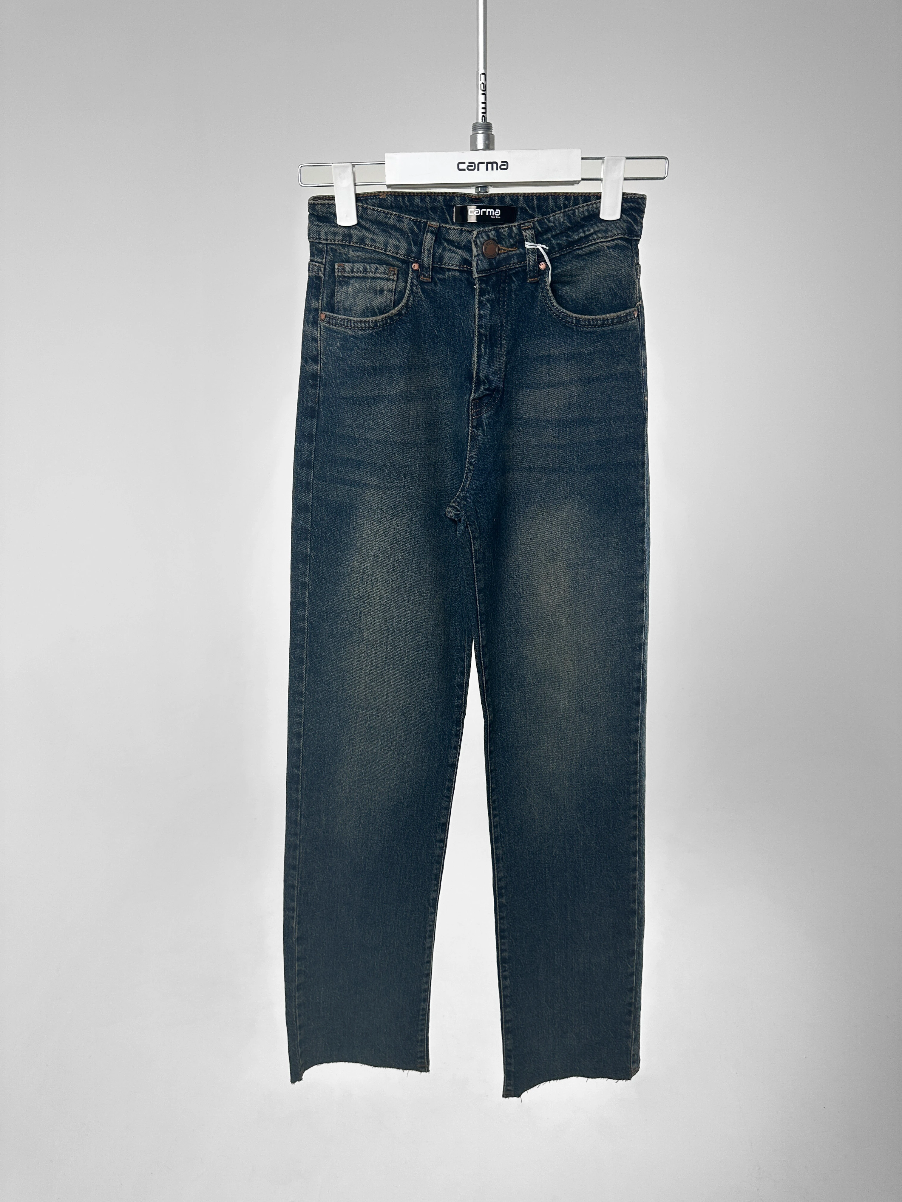 Boru Paça Jean Pantolon - yıkamalı klasik mavi