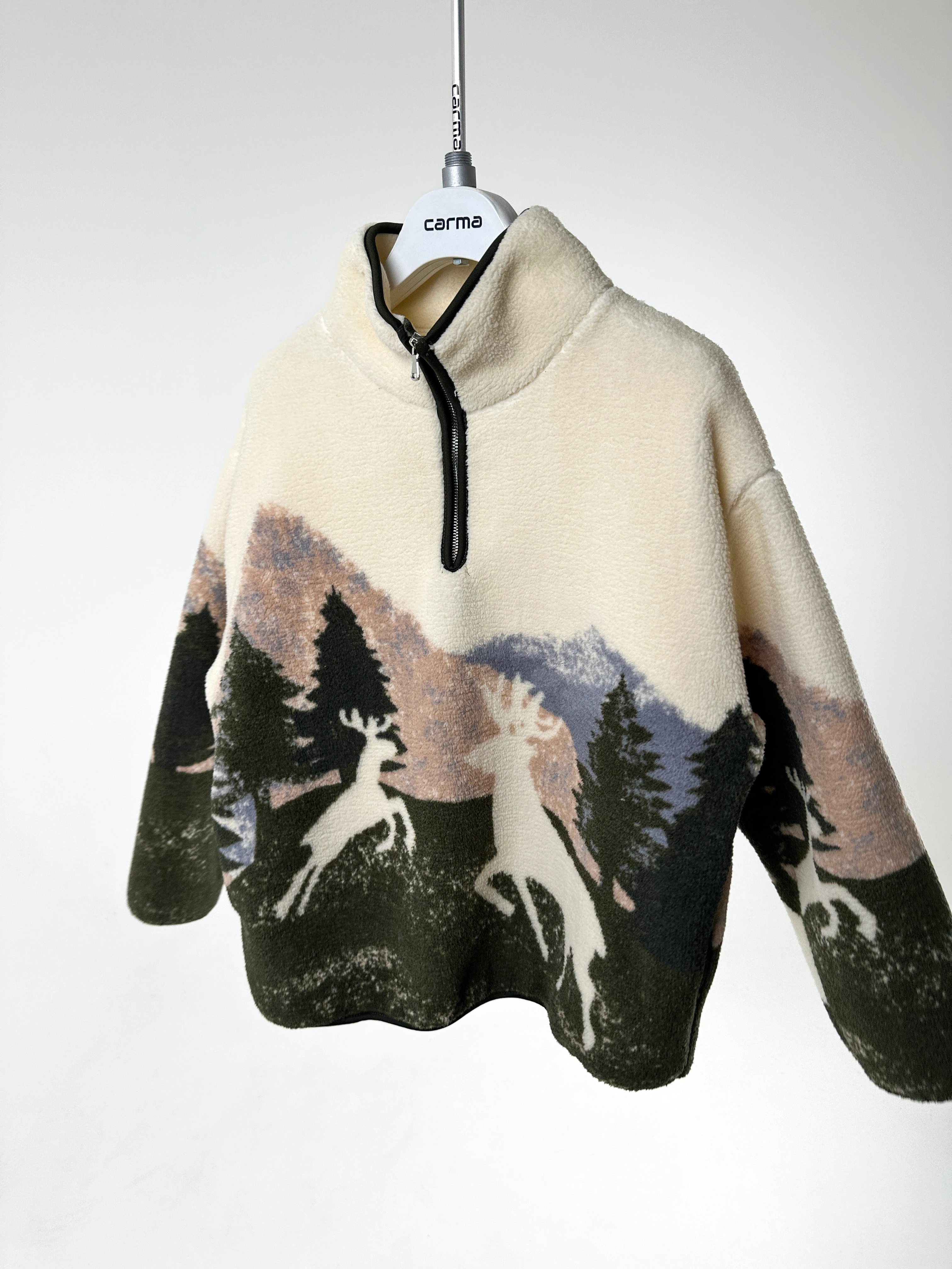 Desenli Yarım Fermuarlı Polar