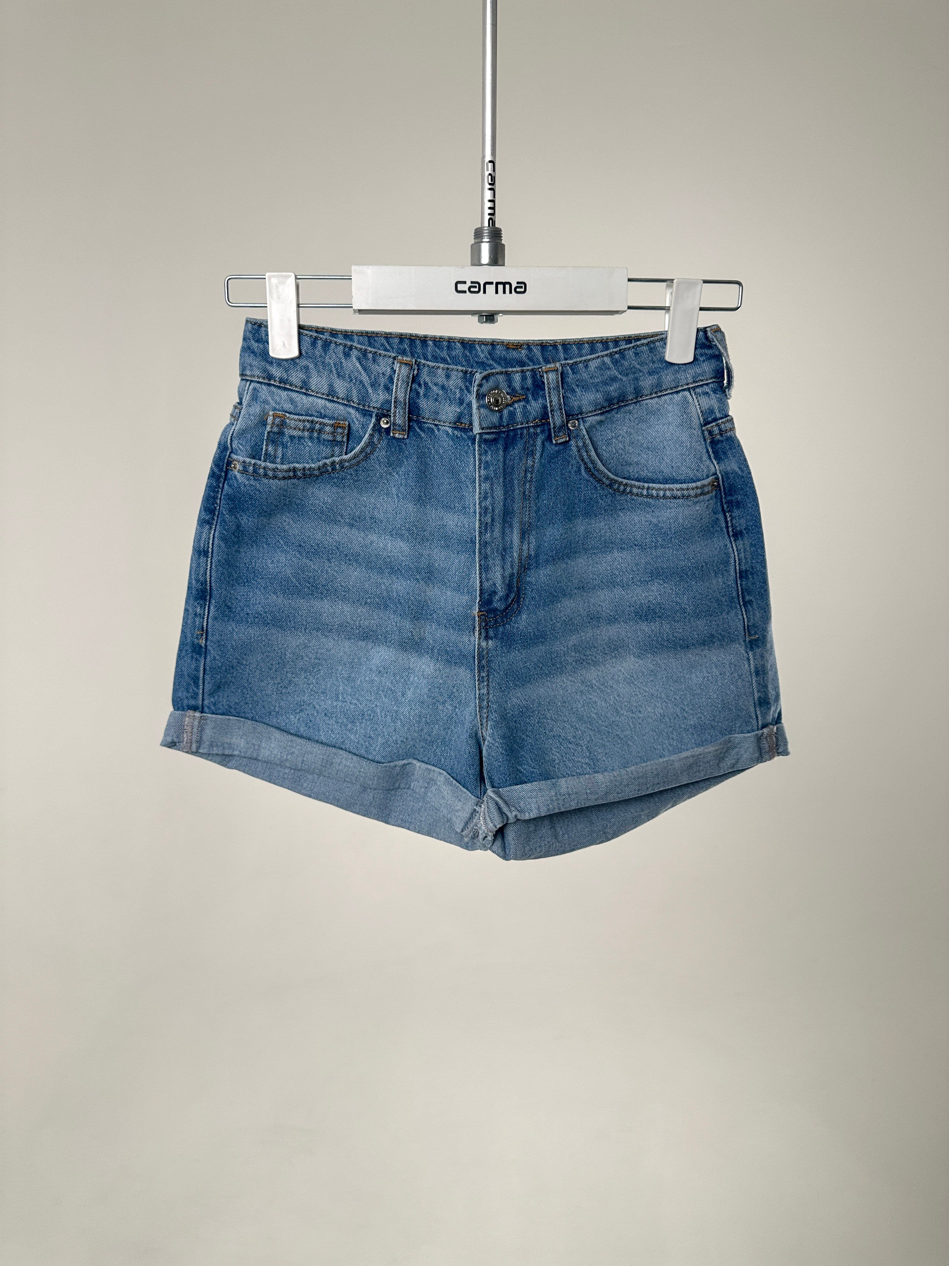 Duble Paça Denim Şort - kot mavisi