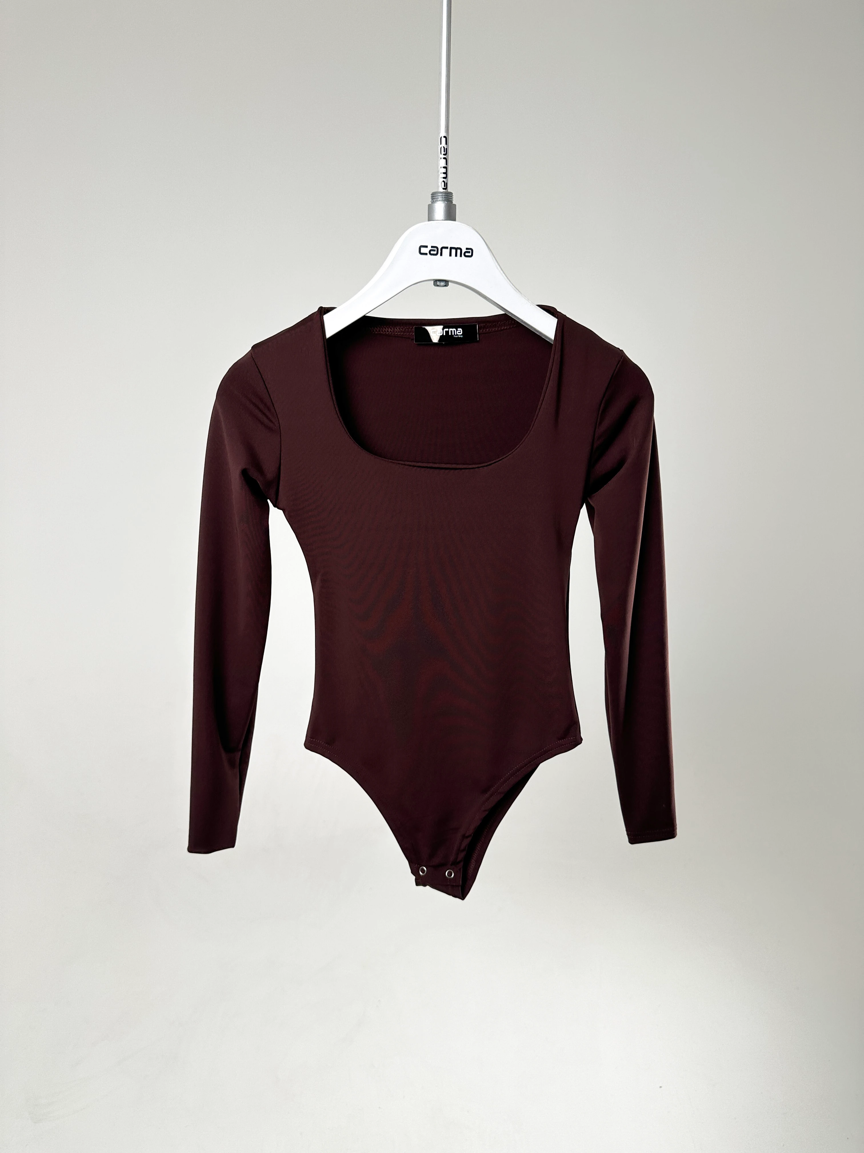 Uzun Kare Yaka Basic BodySuit - kahve