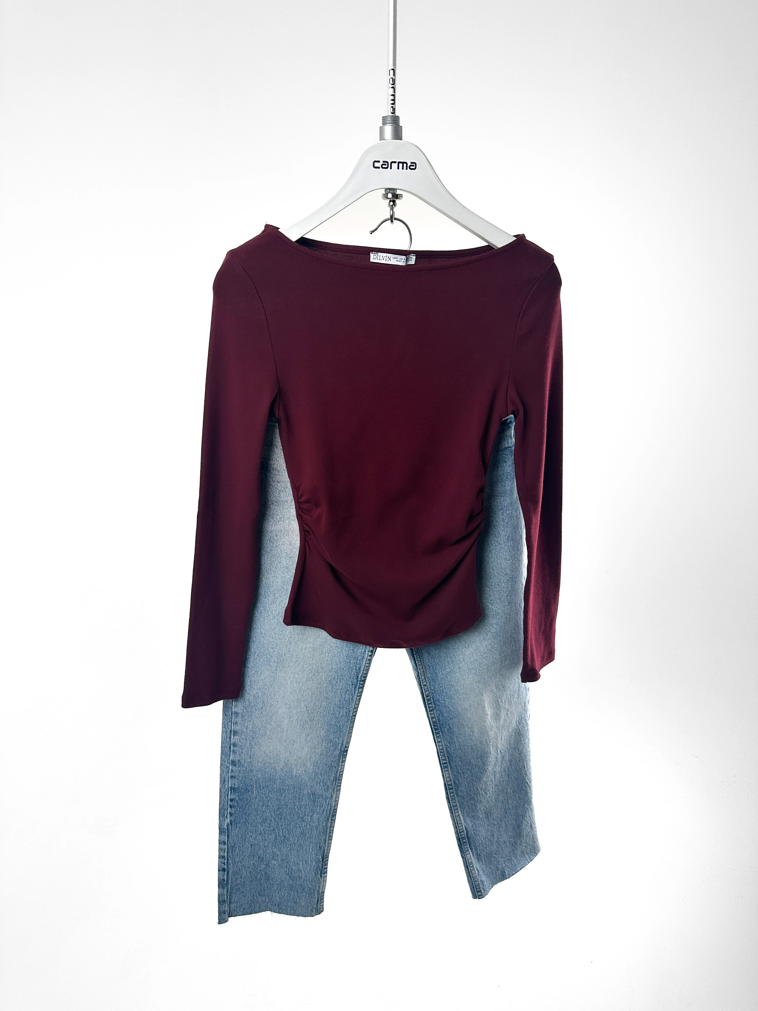 Büzgü Detaylı Bluz - bordo