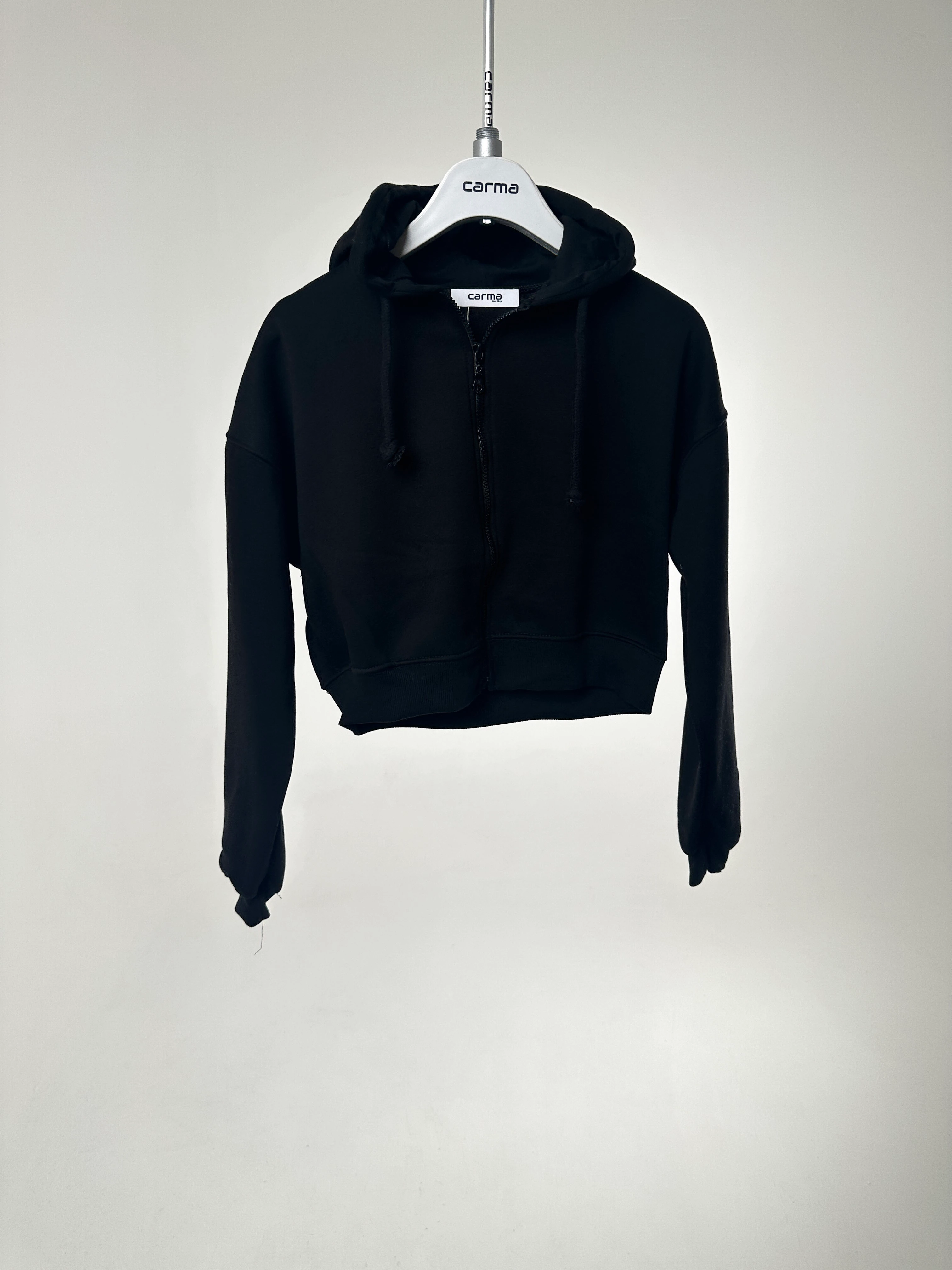 Basic Crop Zip Hoodie - siyah