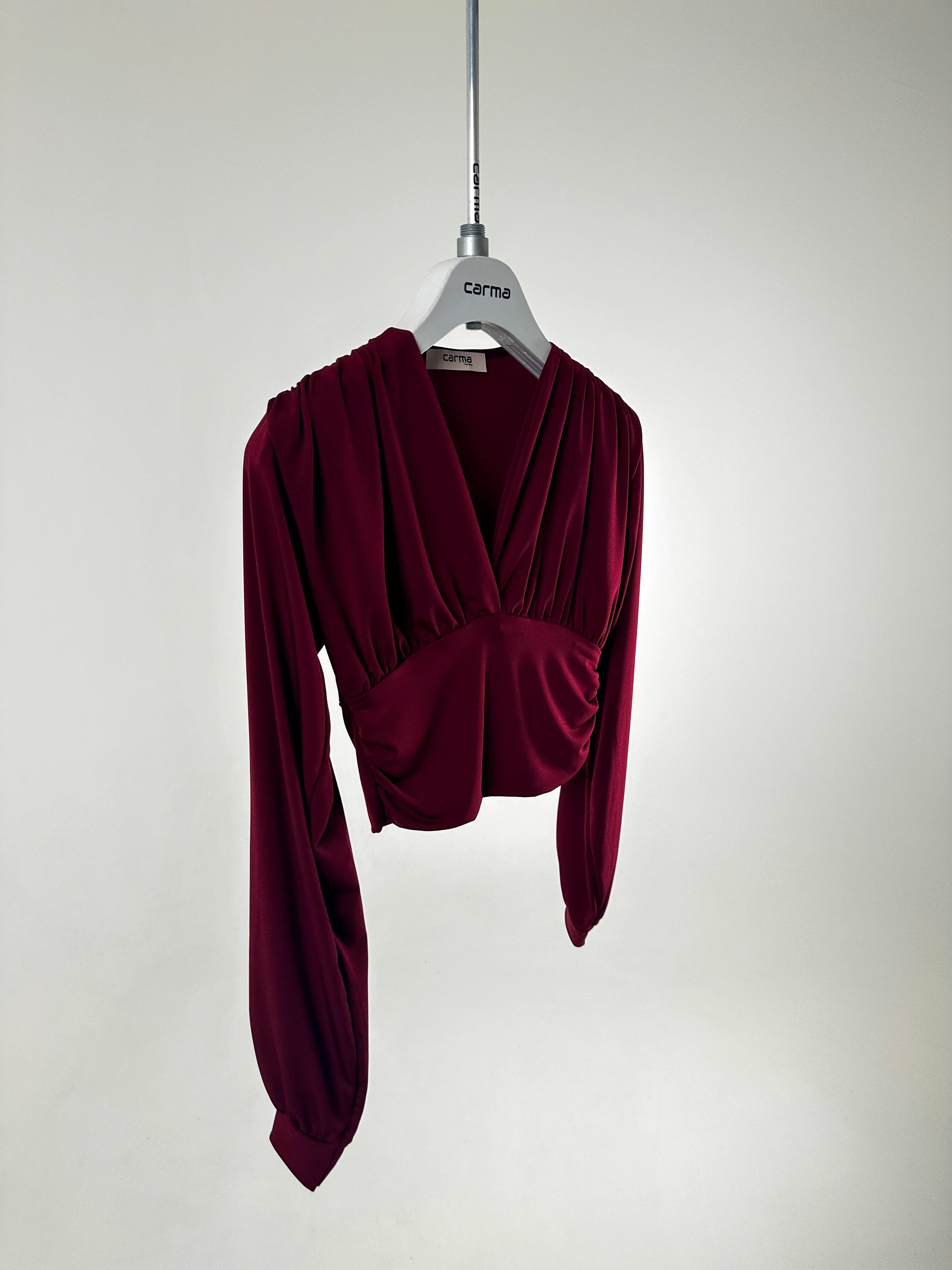 Drapeli V Yaka Crop Bluz