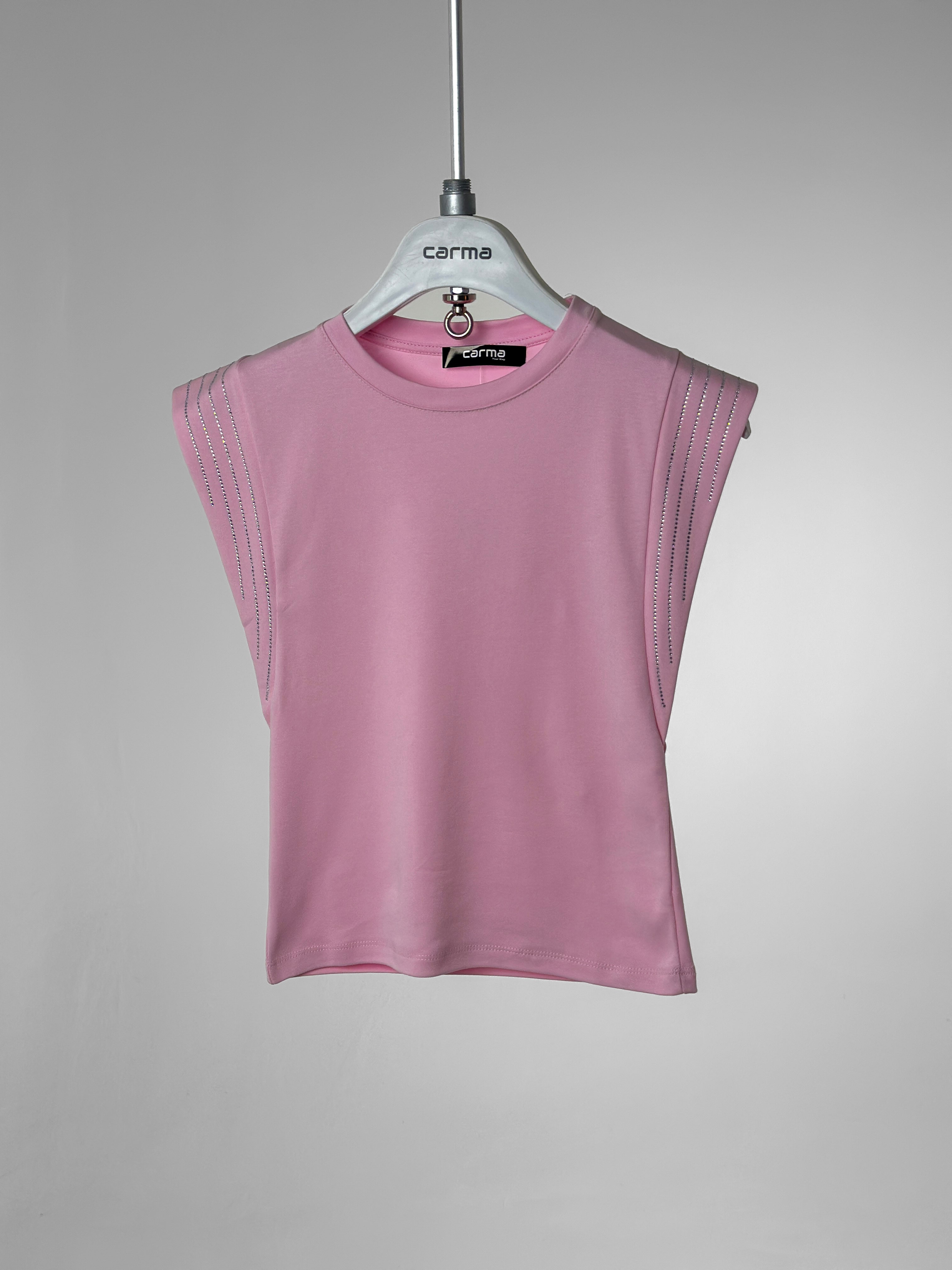 Omuz Taş detaylı T-Shirt - şeker pembe