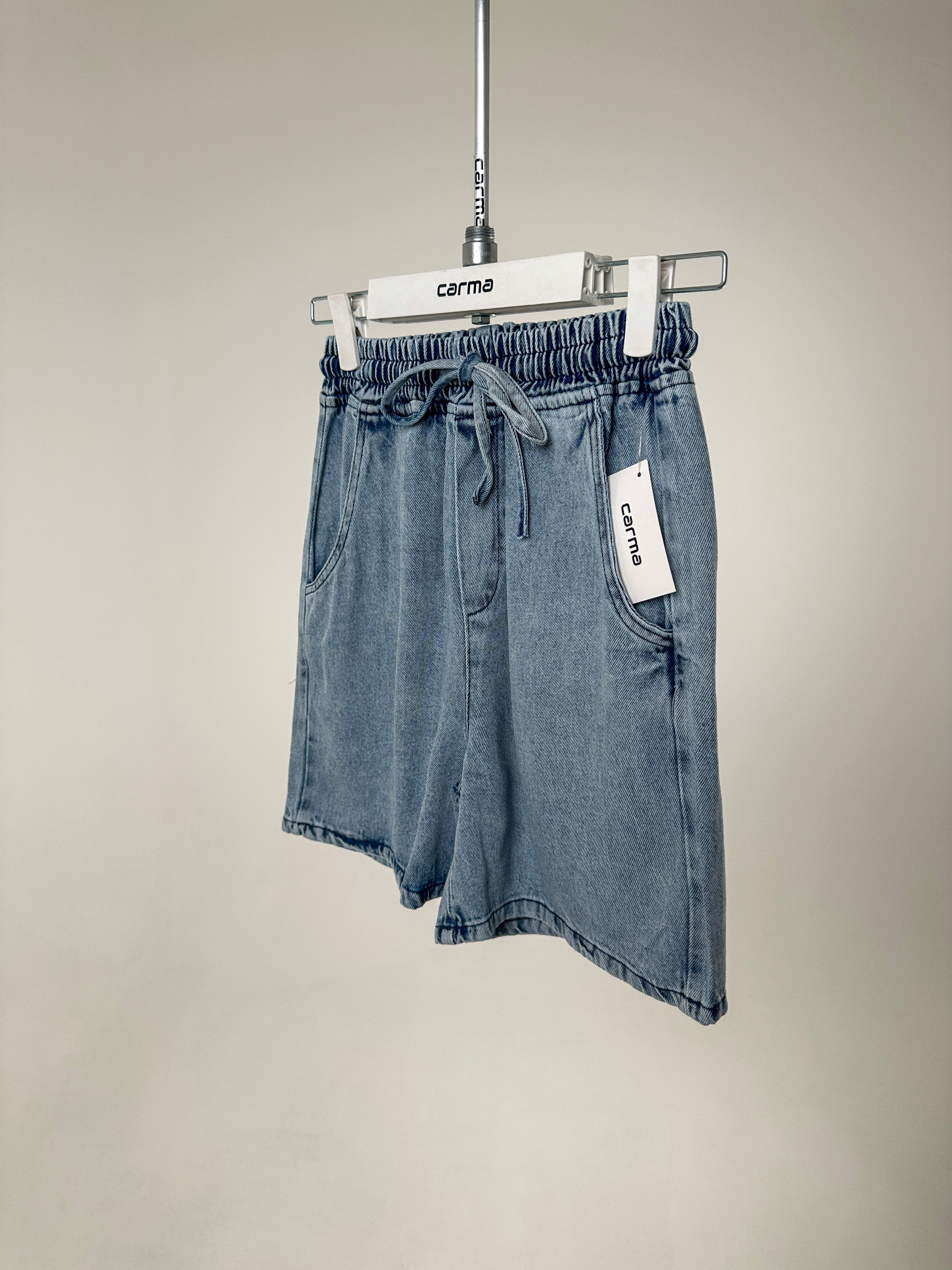 Lastikli Cepli Denim Şort