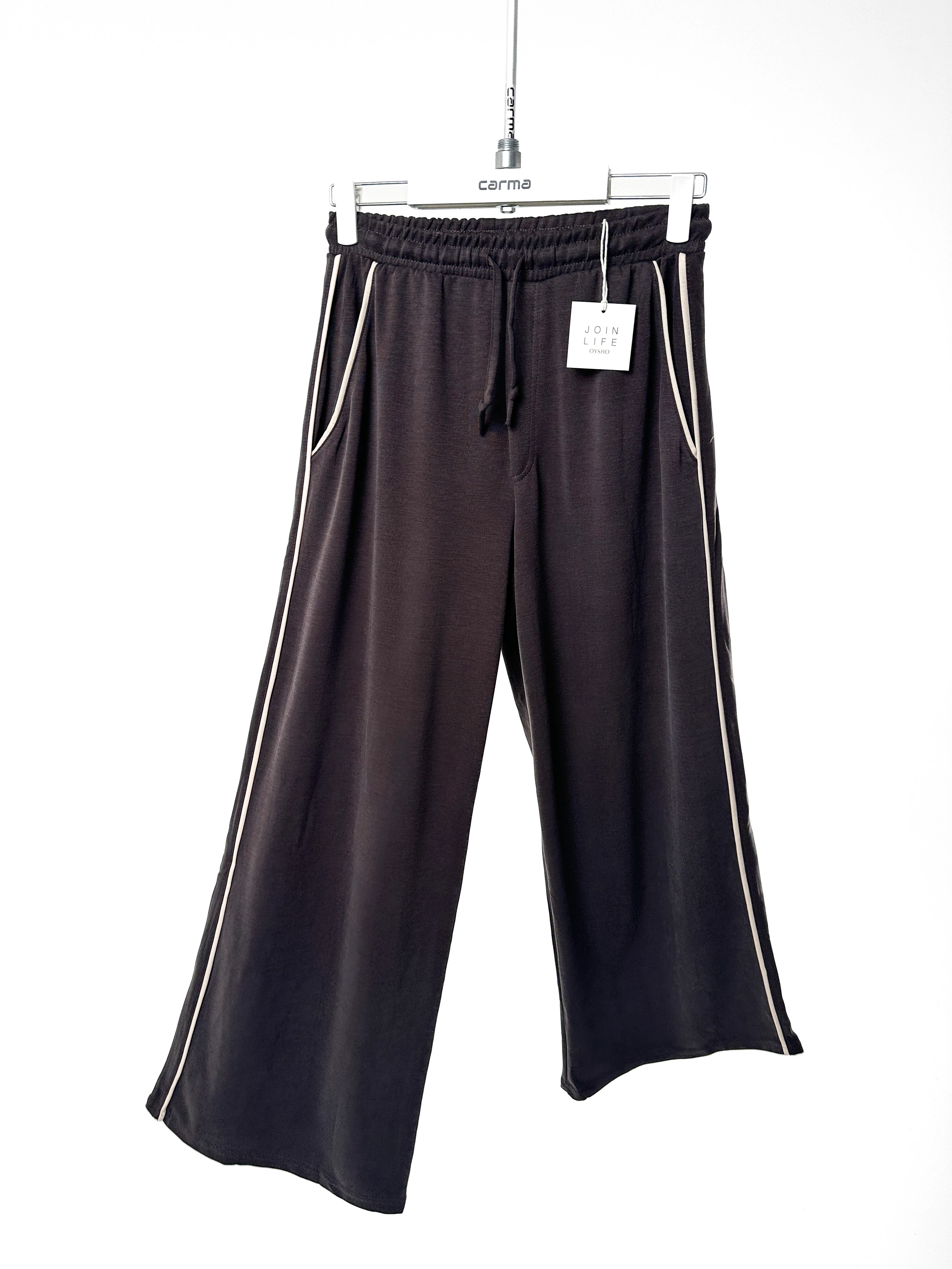 Şerit Detaylı Bol Pantolon - yıkamalı kahve