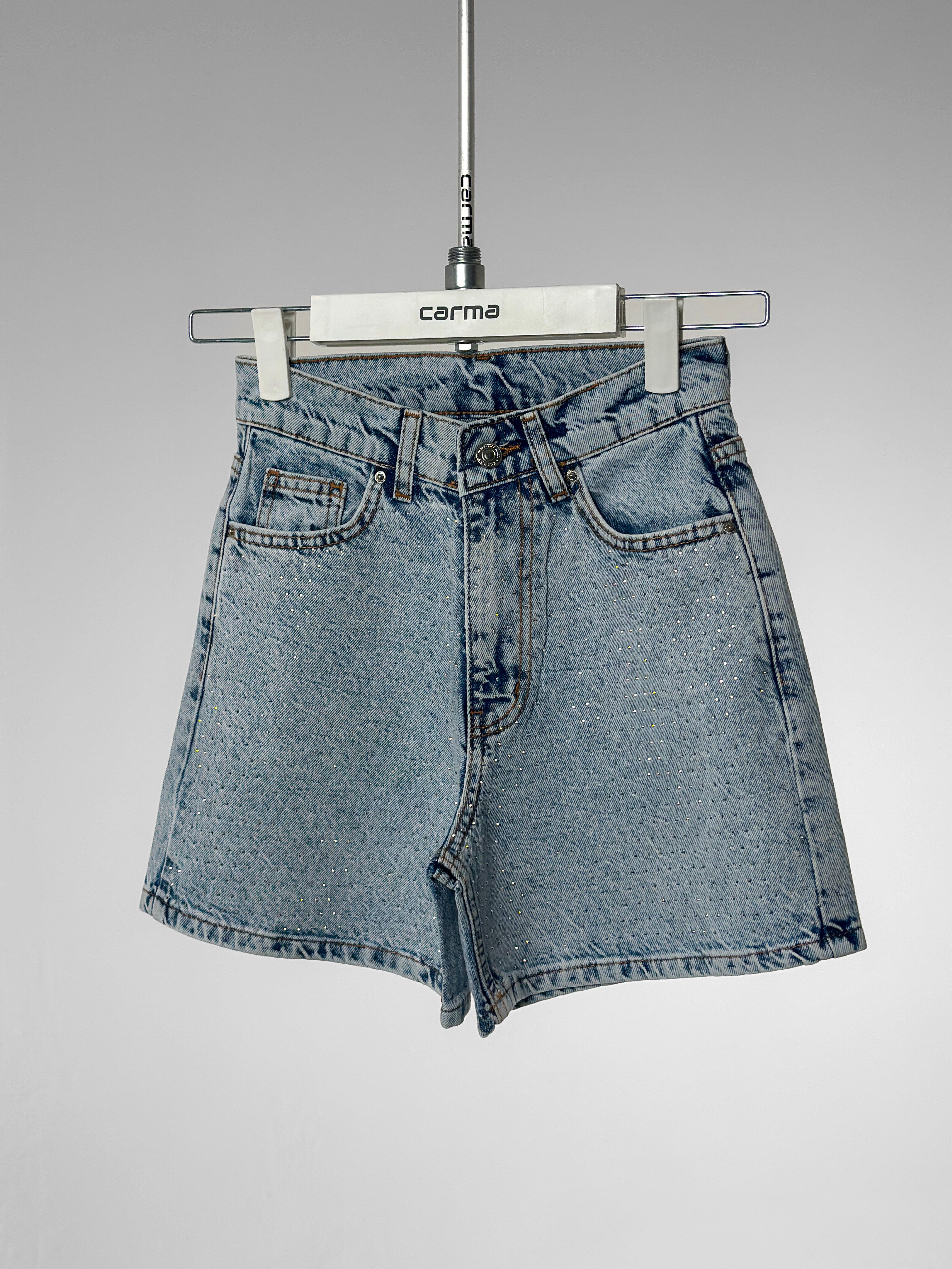 Taş Işıltılı Denim Şort
