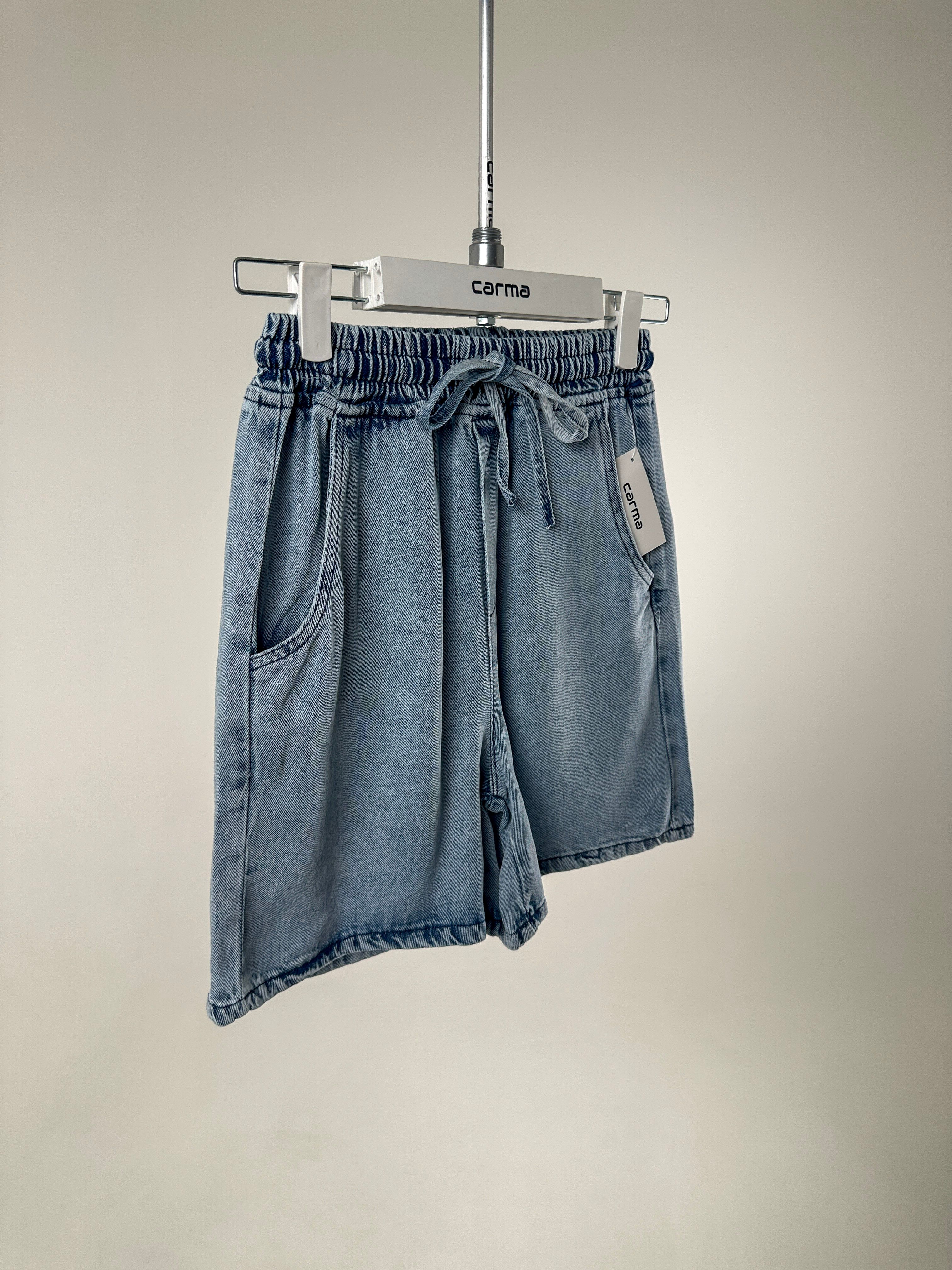 Lastikli Cepli Denim Şort