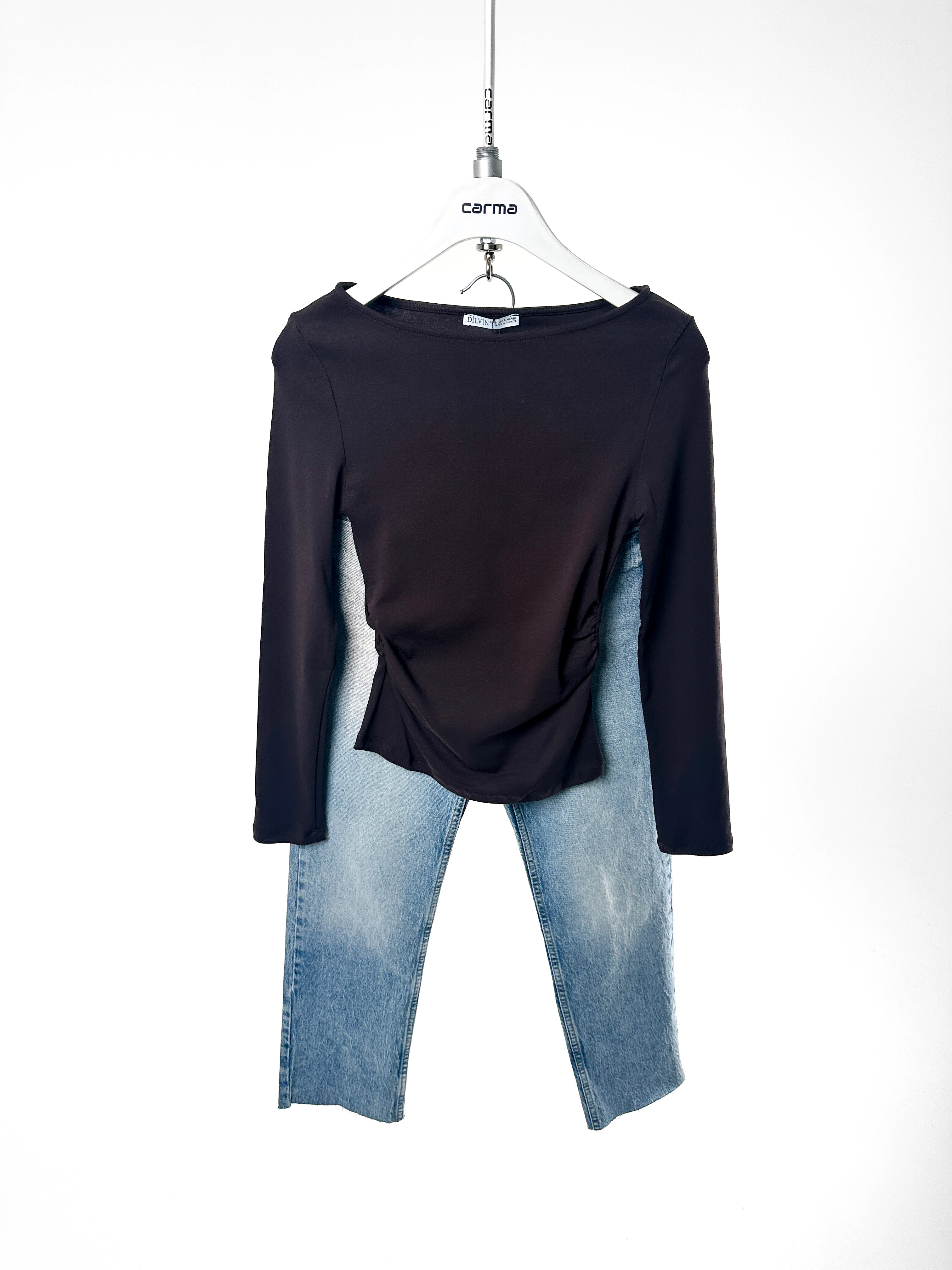 Büzgü Detaylı Bluz - acı kahve