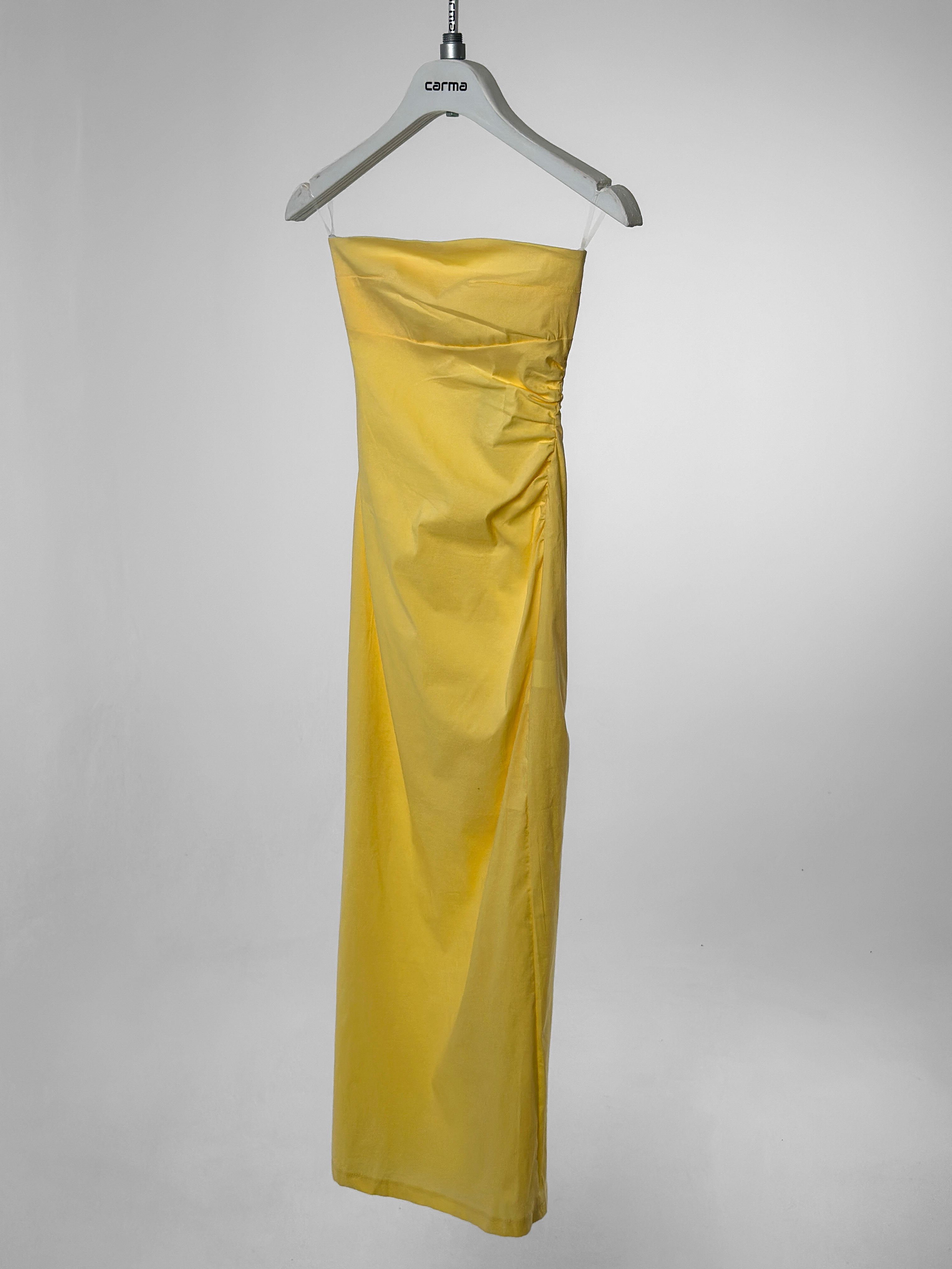 Drape Straplez Elbise - sarı