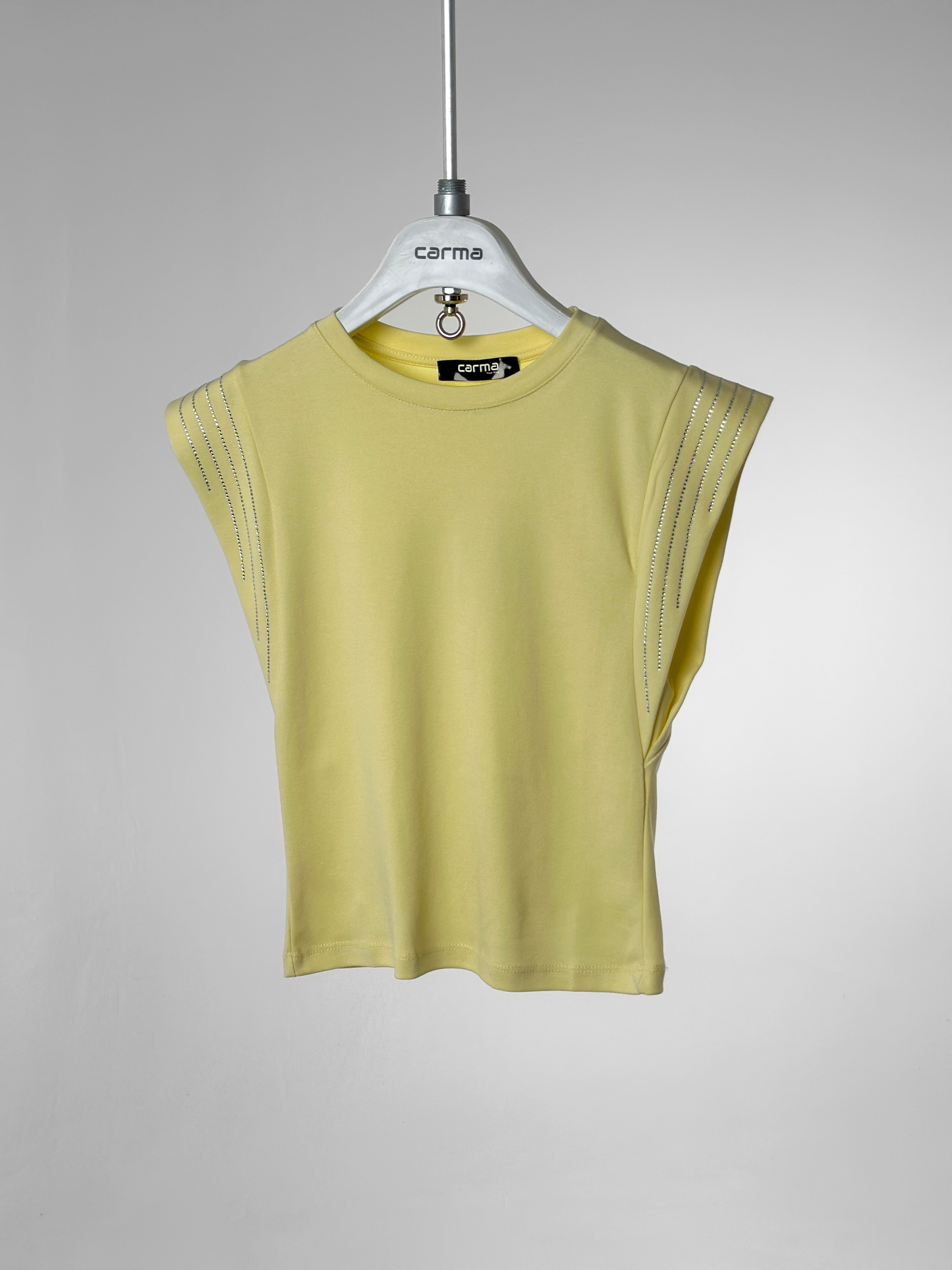 Omuz Taş detaylı T-Shirt - sarı