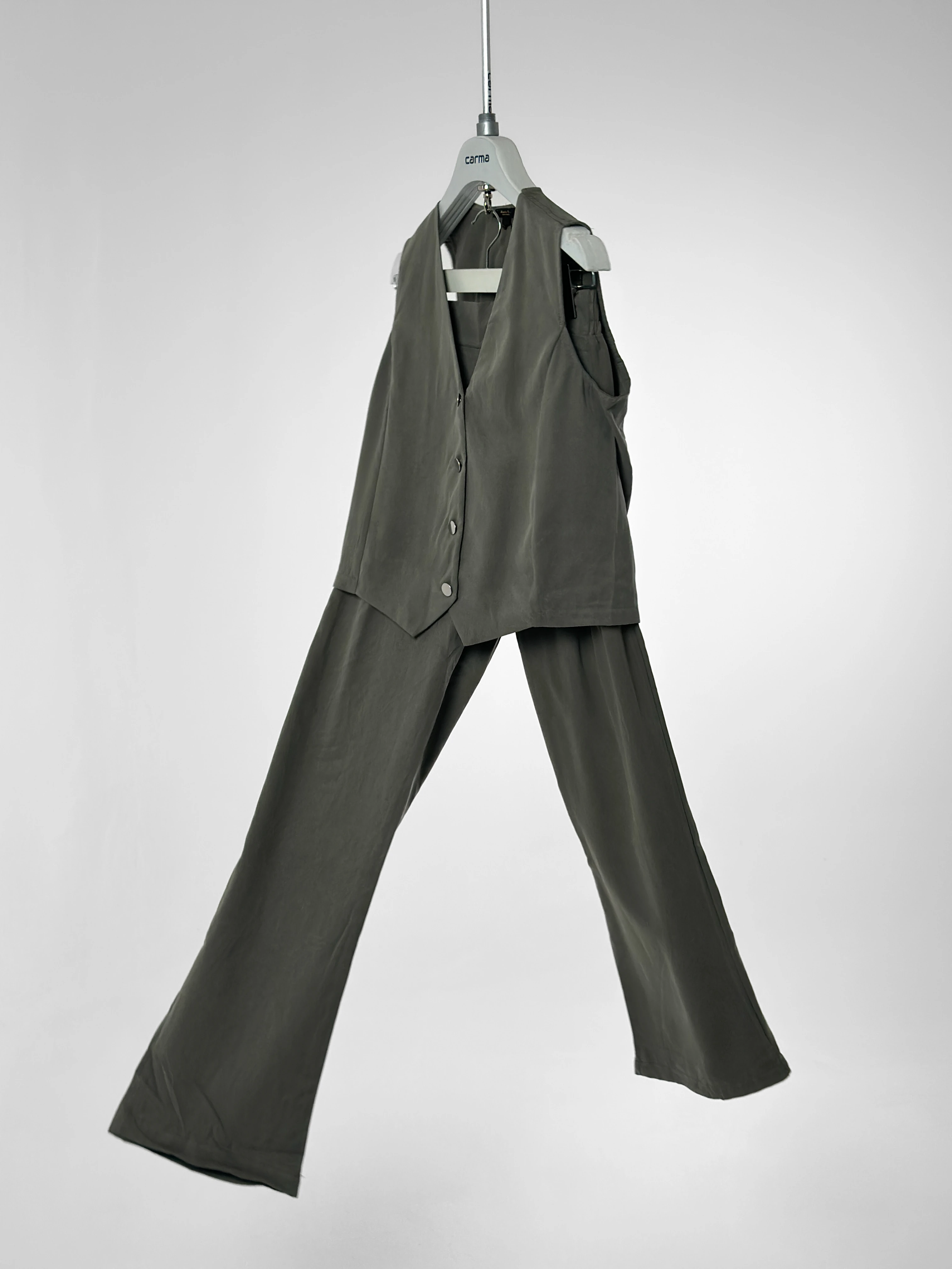 Düğmeli Yelek & Dökümlü Pantolon Takımı - haki