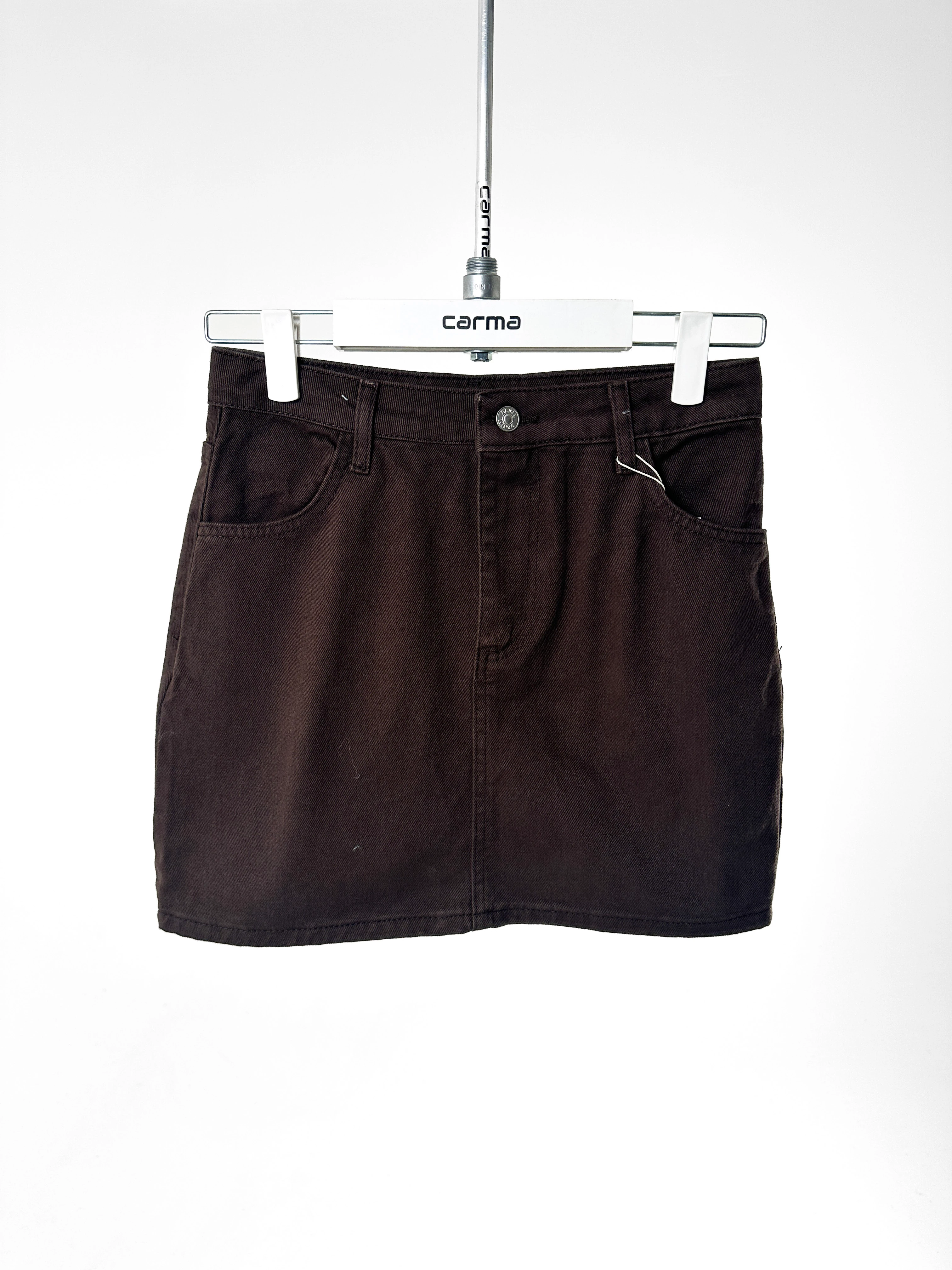 Denim Mini Etek - acı kahve