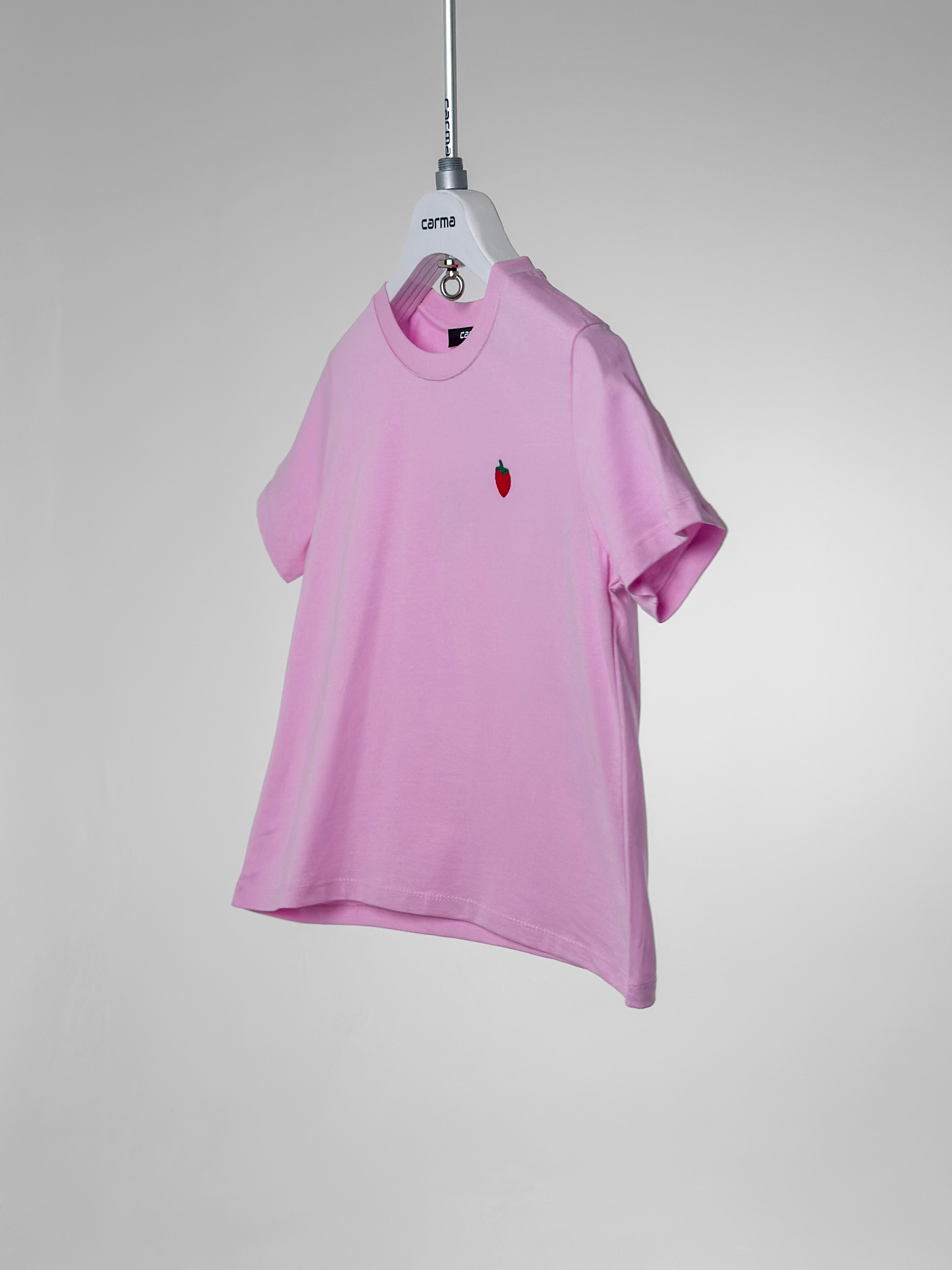 Çilek Nakışlı Basic T-Shirt - pembe