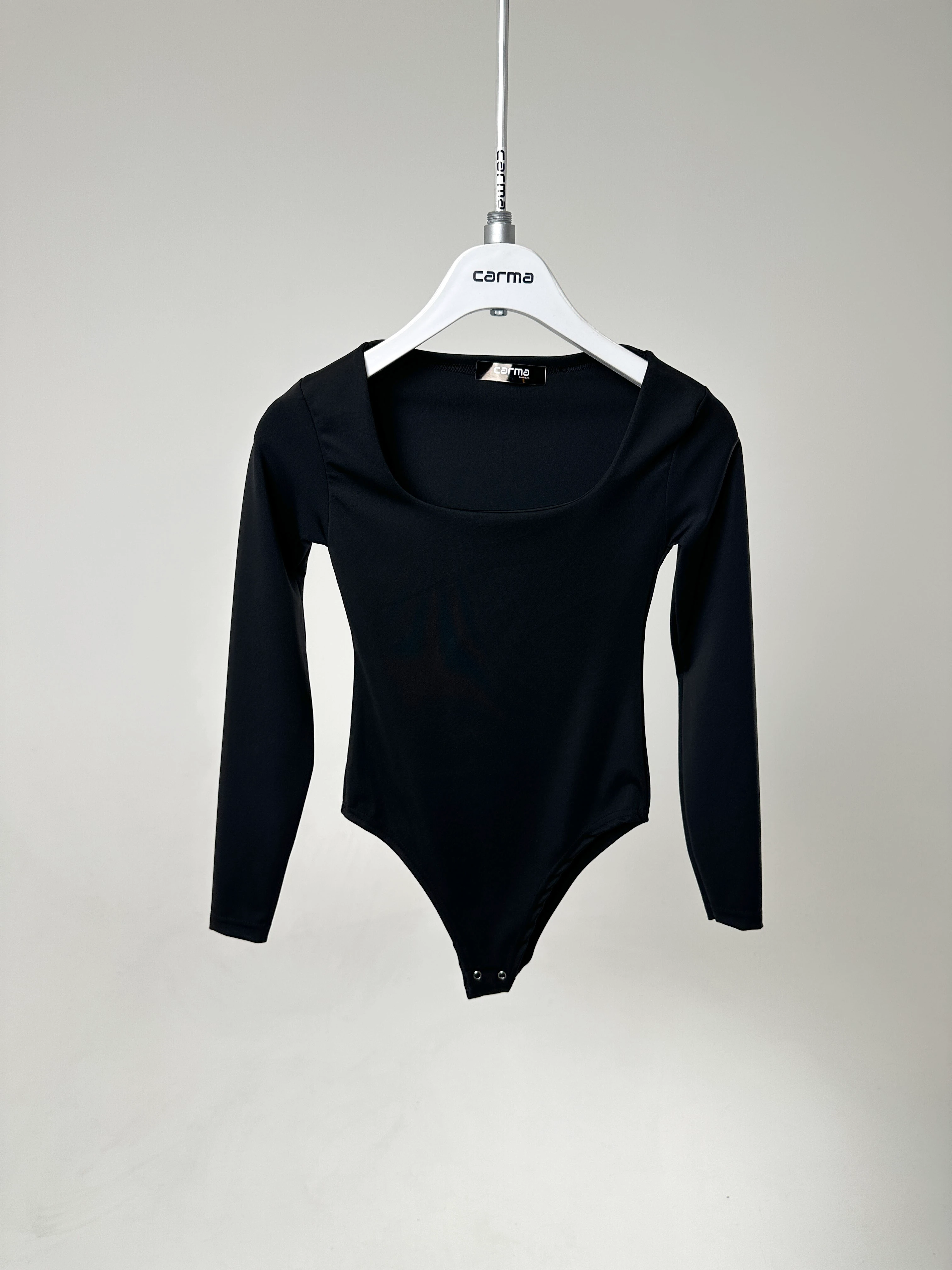 Uzun Kare Yaka Basic BodySuit - siyah