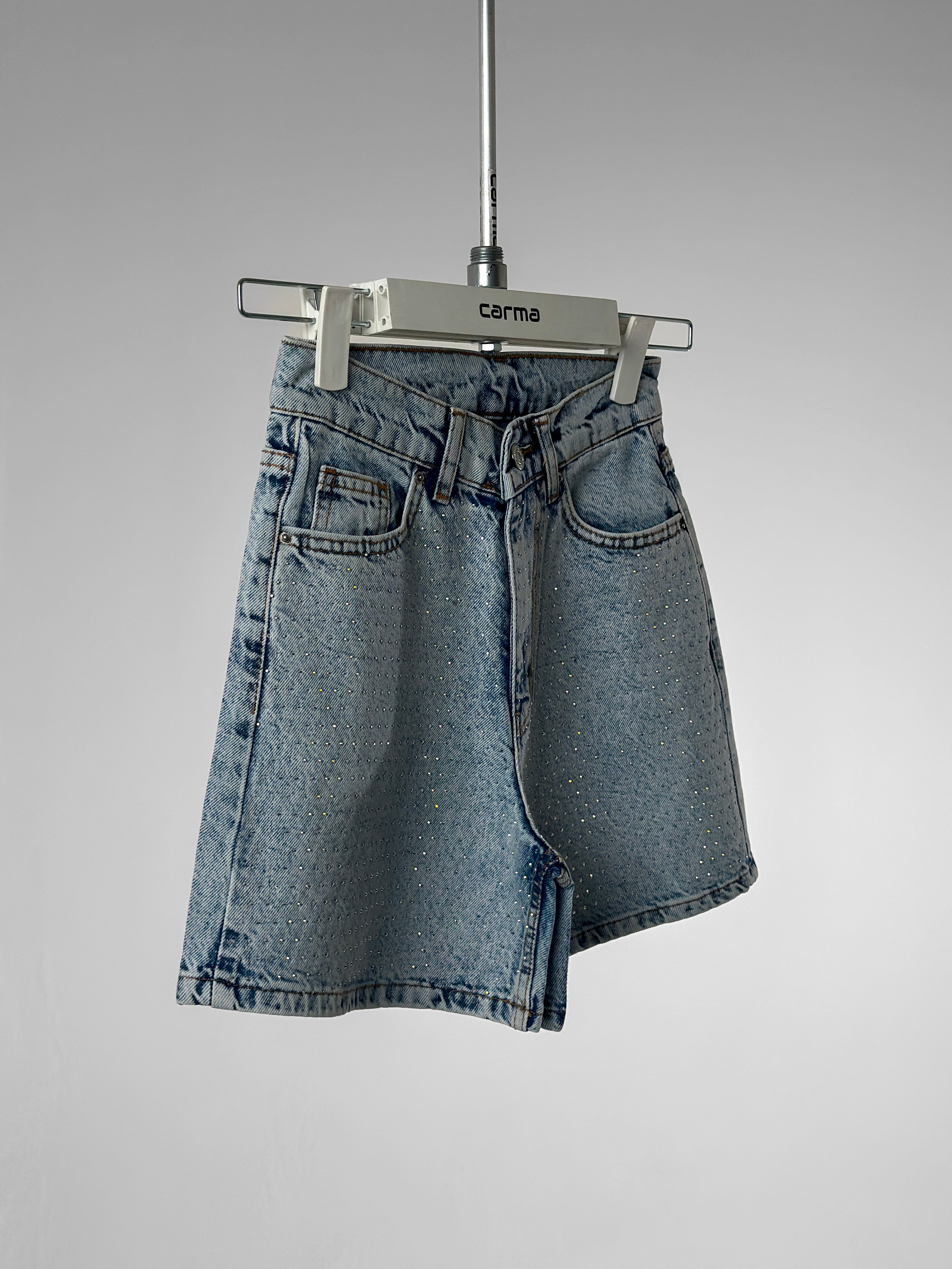 Taş Işıltılı Denim Şort