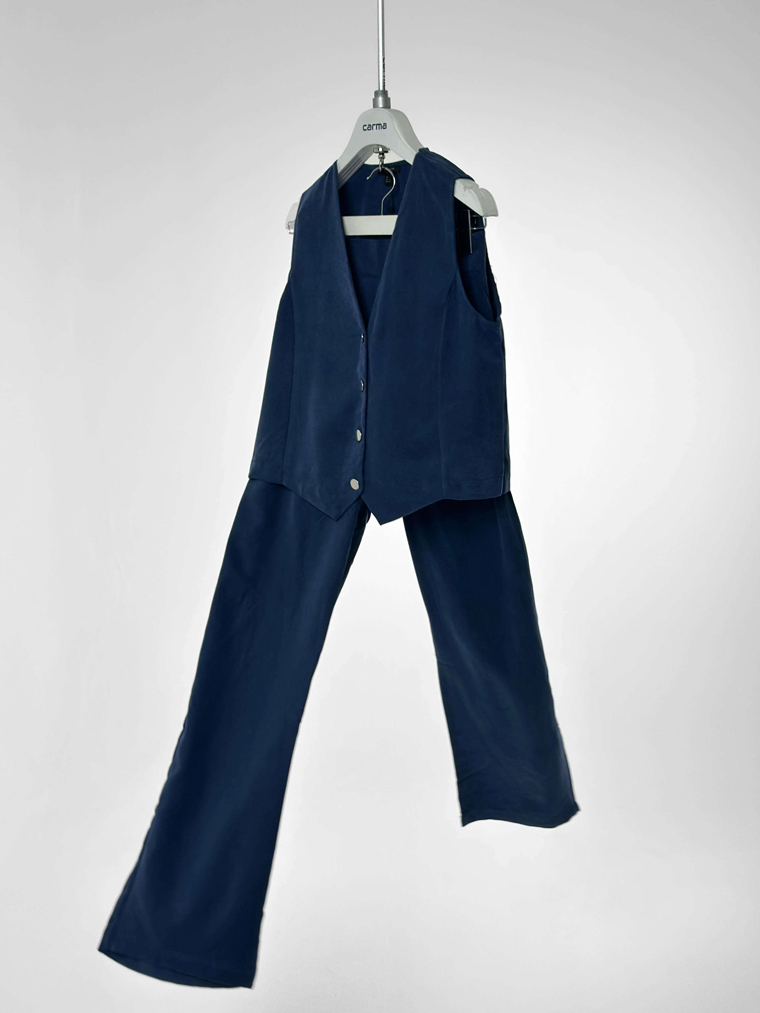 Düğmeli Yelek & Dökümlü Pantolon Takımı - lacivert