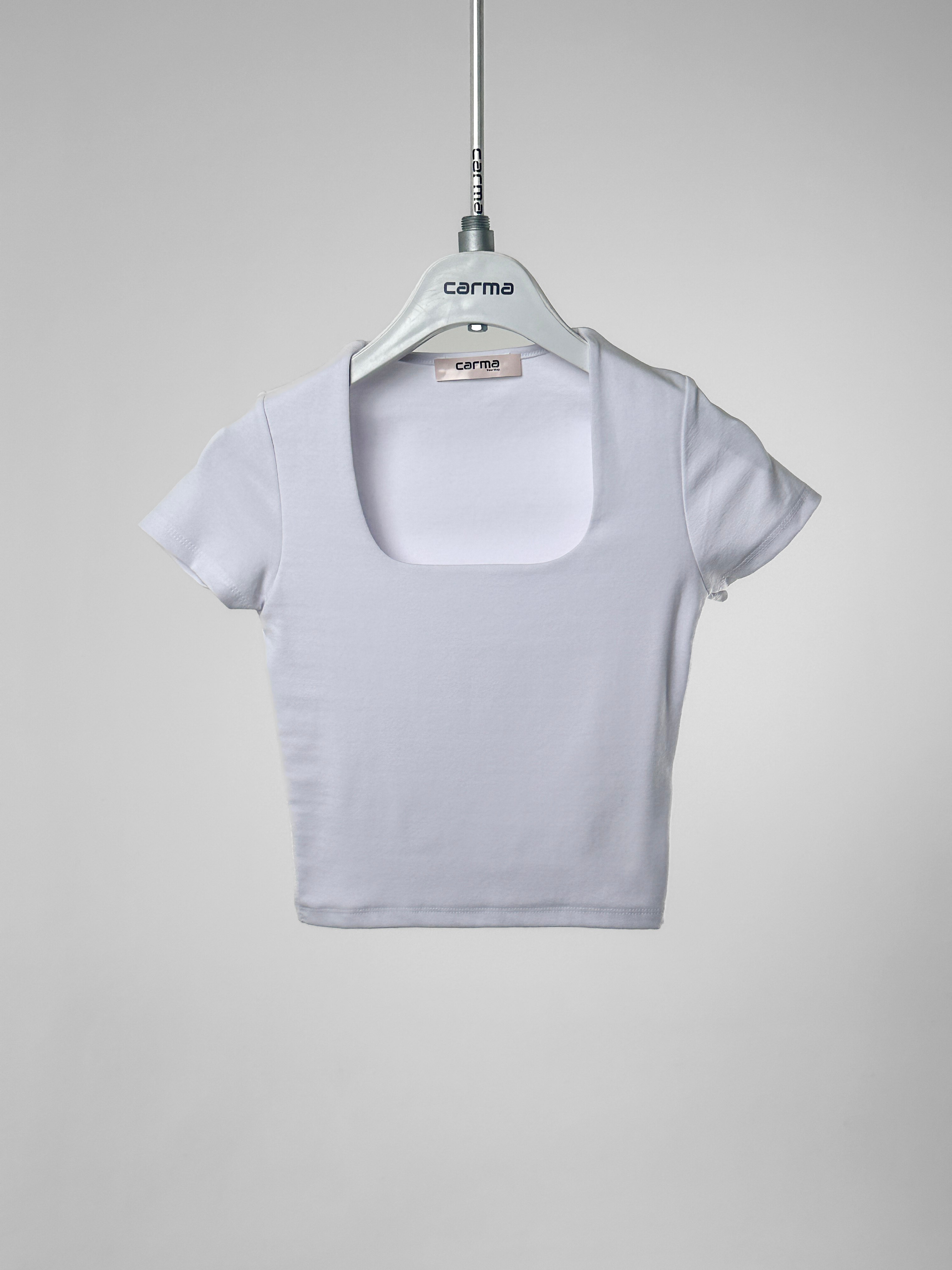 Kare Yaka Fit Crop - beyaz