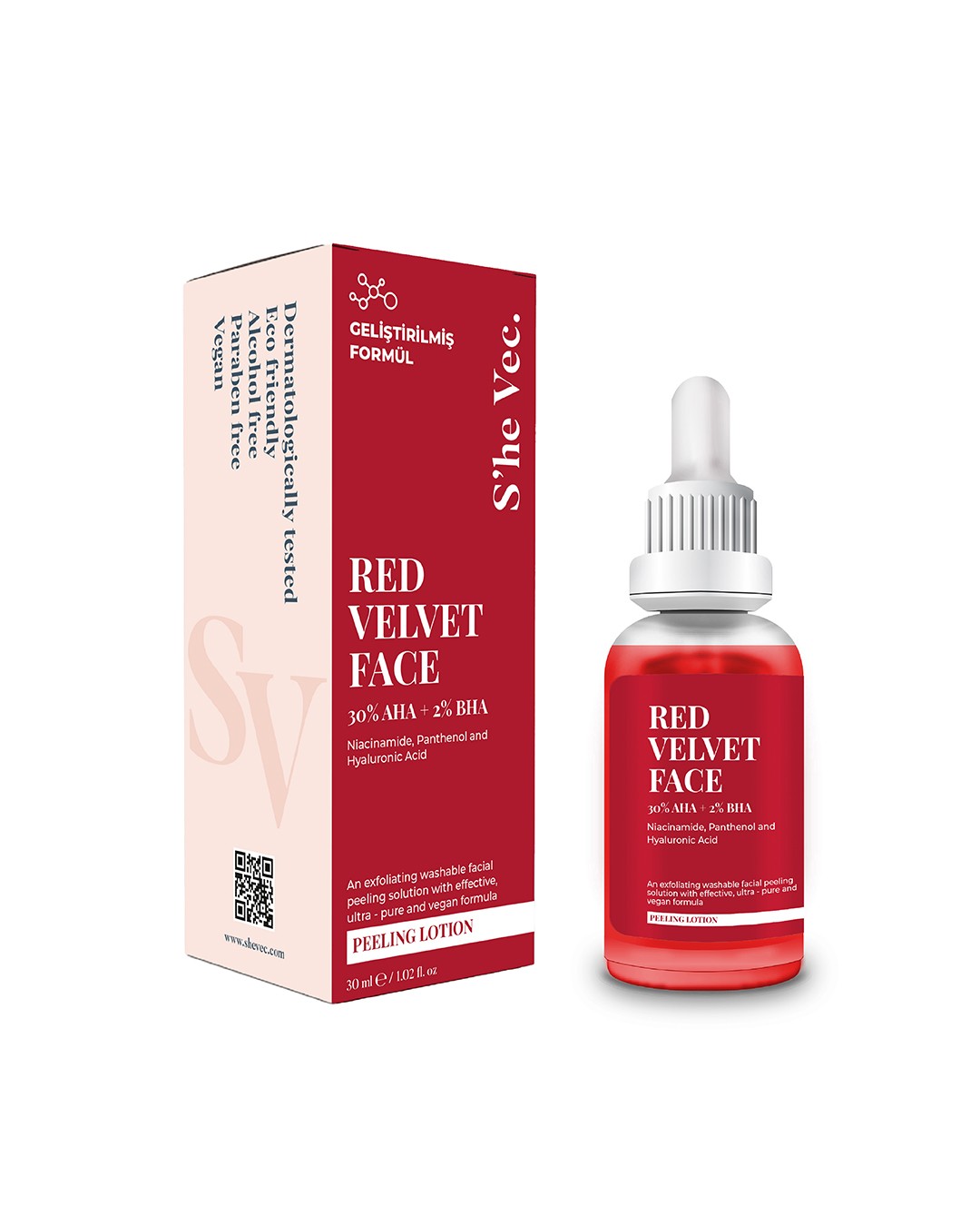 RED VELVET FACE - AHA %30 & BHA %2 Arındırıcı Cilt Tonu Eşitleyici Kırmızı Peeling Serum (30 ml)