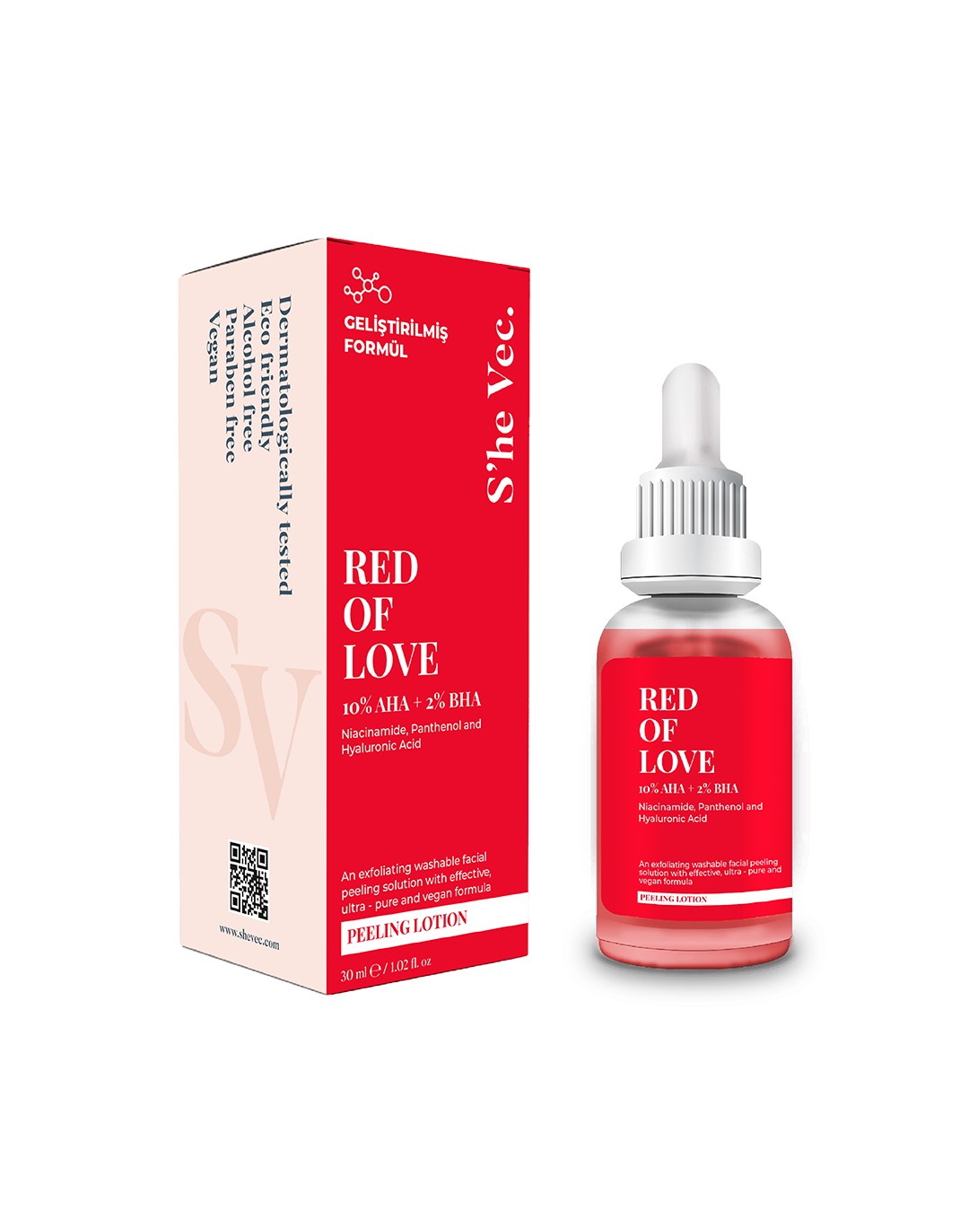 RED OF LOVE -  AHA %10 & BHA %2 Canlandırıcı Cilt Tonu Eşitleyici Kırmızı Peeling Serum (30 ml)